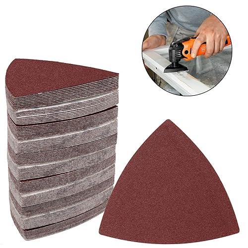 Miniatura 8 de 120 almohadillas de lijado triangulares, lijadora de 180 granos de papel de lija con gancho y bucle, papel de lija triangular de 3-18 pulgadas para