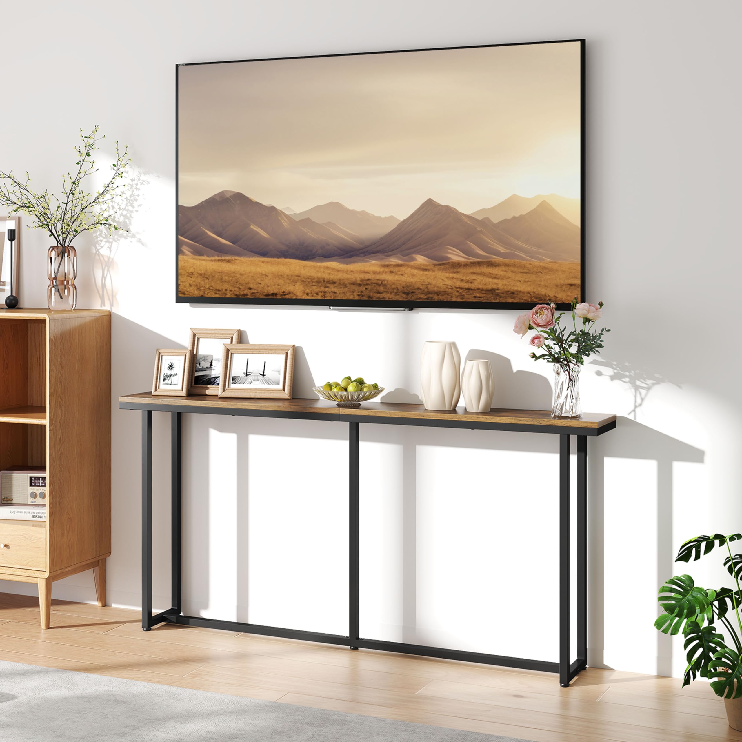 Yaheetech Tavolino Consolle da Ingresso Tavolo Console Stretto in Stile Industriale Design Compatto per Divano Corridoio Soggiorno 160 × 20 × 81 cm