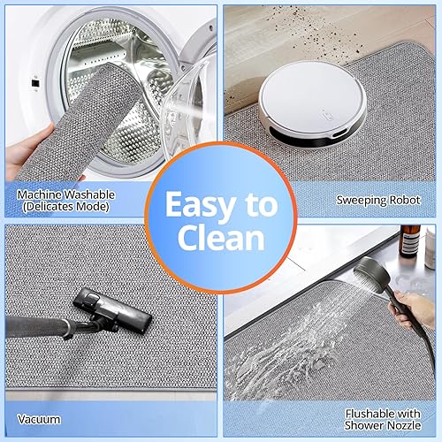 Miniatura 6 de Tapete de baño mejorado de 19 x 30 pulgadas, tapetes de baño delgados con parte trasera de goma antideslizante, absorbente, de secado rápido,