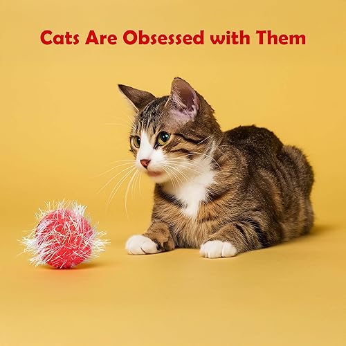 Miniatura 5 de 30 bolas de pompones brillantes de 1.6 pulgadas para gatos, bolas interactivas con purpurina, multicolor, lo mejor como juguetes de juego para