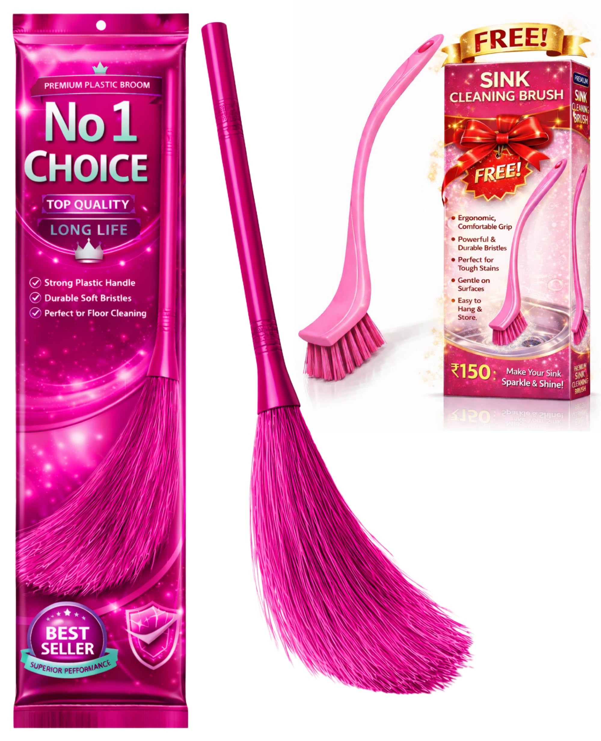 Plastic Broom for Floor Cleaning Indoor & Outdoor | 90 cm Long Handle No Dust Jhadu | Heavy Duty Flexible Fiber Broom for Home, Kitchen, Tiles, Marble & Balcony Cleaning-image-6