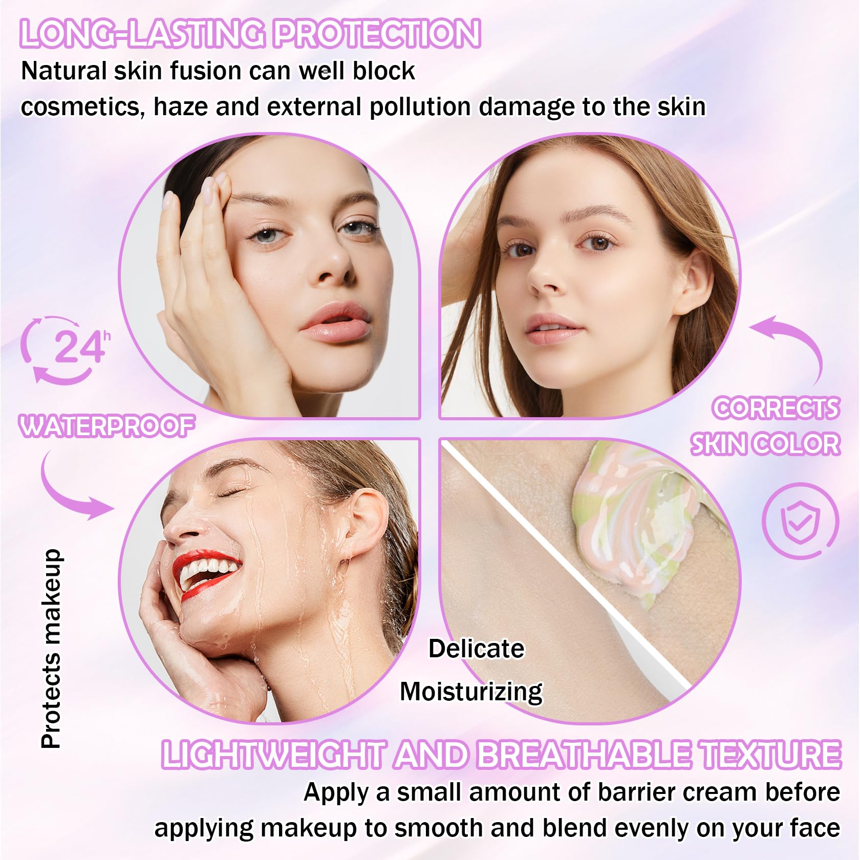 Corrector de color de un paso, suero facial corrector de color, imprimación de maquillaje invisible de poros faciales, crema aislante de control de aceite, base corrector hidratante para 4