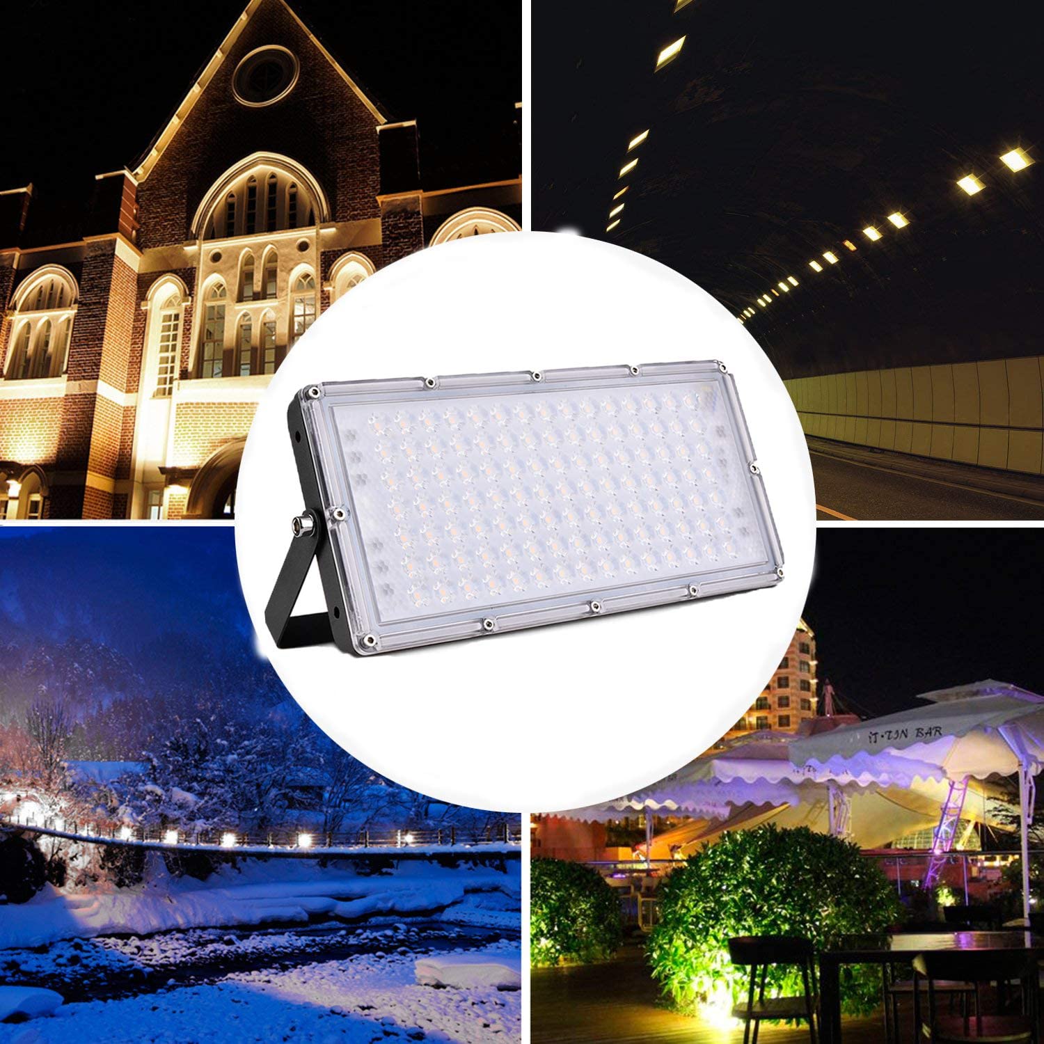 LED Strahler Außen 100W 10000LM Fluter Flutlichter, 4er 3000K Warmweiß Scheinwerfer, IP65 Wasserdicht Außenstrahler, Sicherheitsbeleuchtung für Garten Garage Hof Sportplatz Veranda Werkstatt