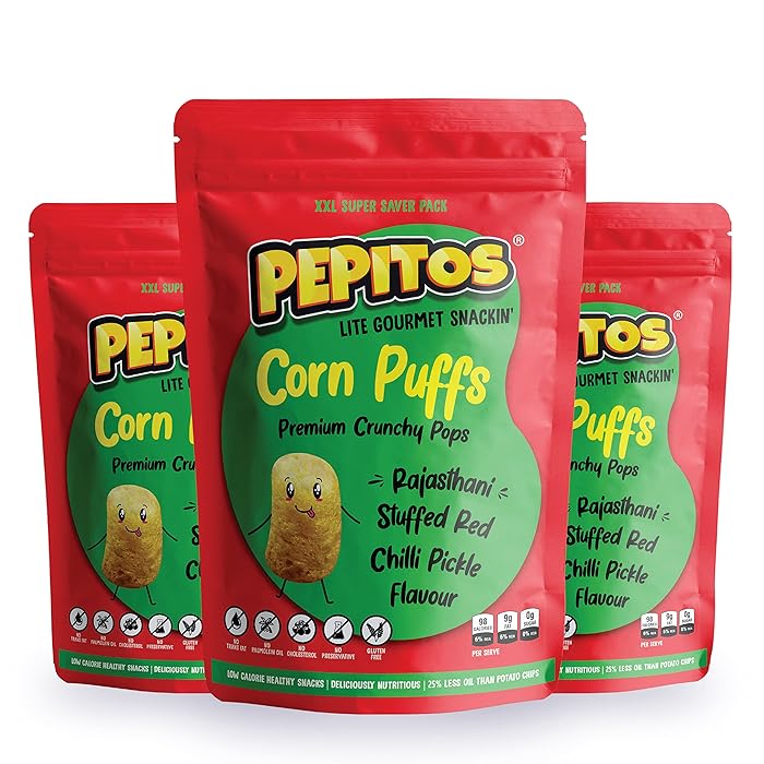 Buy Pepitos Corn Puffs Rajasthani Stuffed Red Chilli Pickle Flavour
