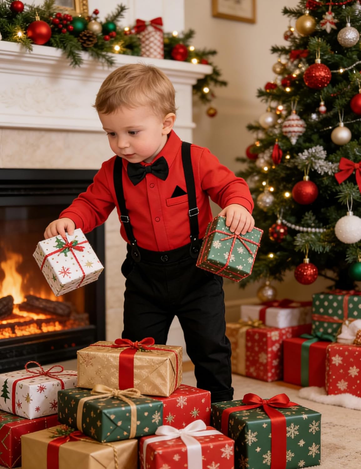 A&J DESIGN Baby Boys Suits Infant Gentleman Formal Wedding Suspenders Outfit with Bowtie - Image 4