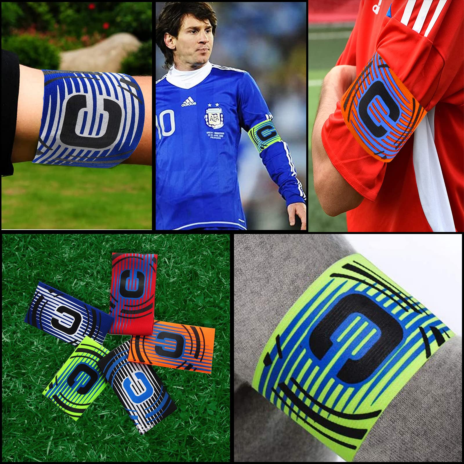 5 Brassards De Capitaine Réglables – Pour Football, Sport D’équipe – En Nylon, Scratch – Enfant
