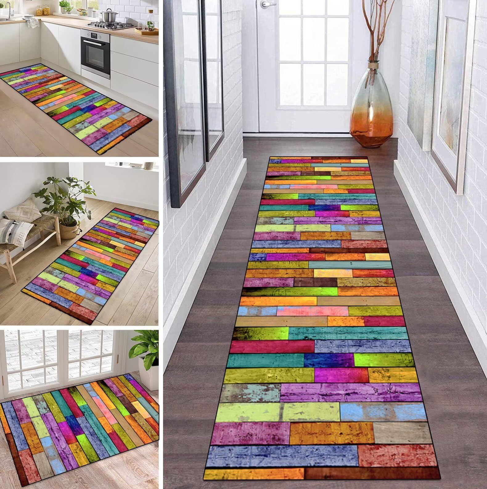 Teppich Läufer Flur Küche rutschfest waschbar Teppichläufer Lang Bunt Streifen 90X150CM Modern Design Meterware Korridor Tepiche Esszimmer Schlafzimmer Wohnzimmer Schmutzfangmatte Küchenteppich