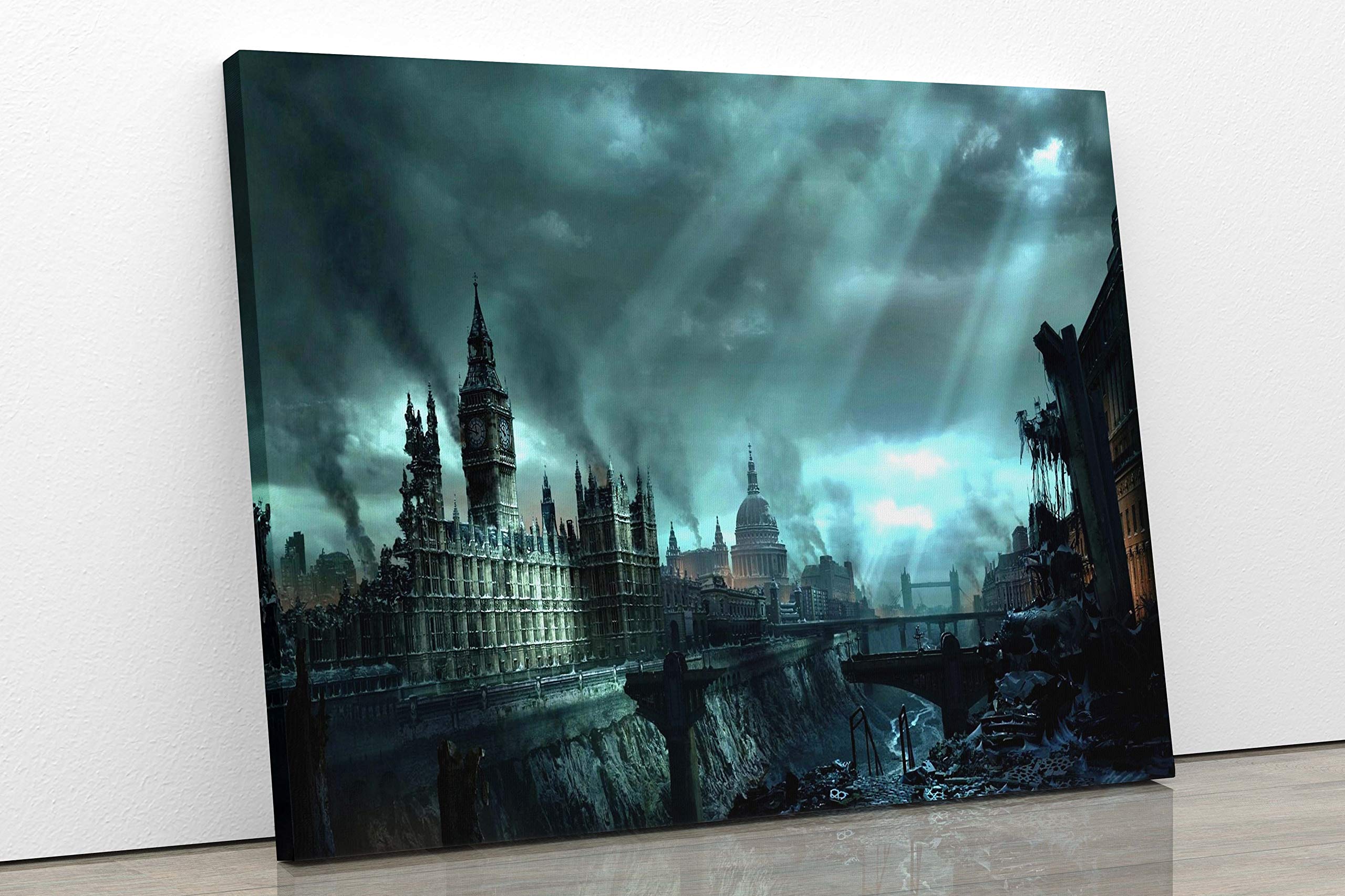 New Moon Canvas London Post Apocalypse Canvas Picture Wall Art Print River Thames Parliament