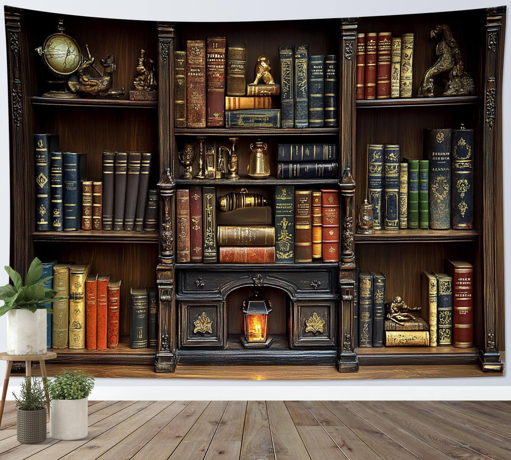LB Vintage Bookshelf Tapestry Magical Books on Brown Shelf Tapestry Wall Hanging Witchy Library Tapestries for Living Room Bedroom Dorm Wall Decor,59x51 inch