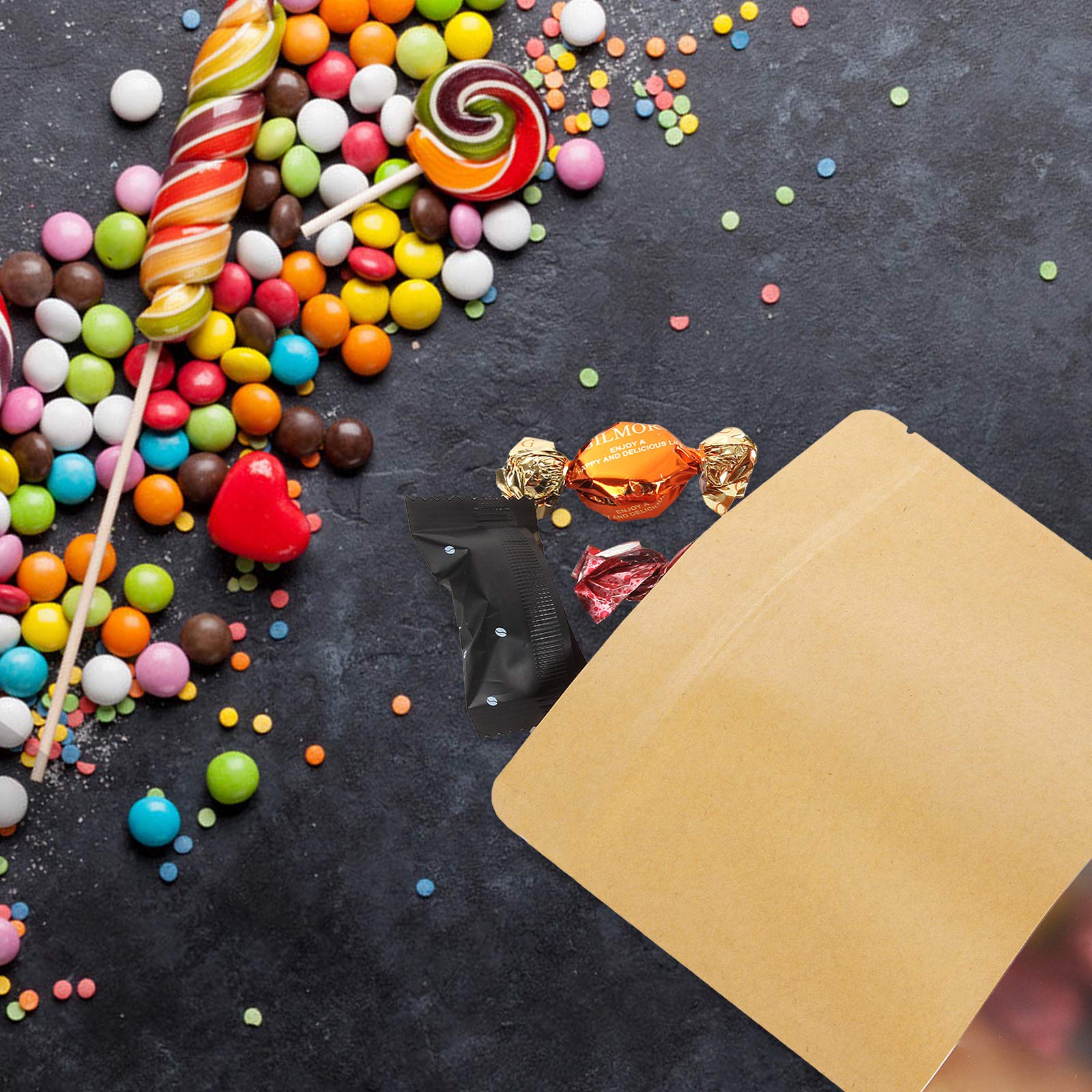 200 sztuk torebek z zamkiem błyskawicznym Kraft 14 x 21 cm, wielokrotnego użytku, z wycięciem na rozdarcie i matowym oknem, do przechowywania żywności, stojące, zamykane termicznie torby na zamek błyskawiczny do domu lub firmy