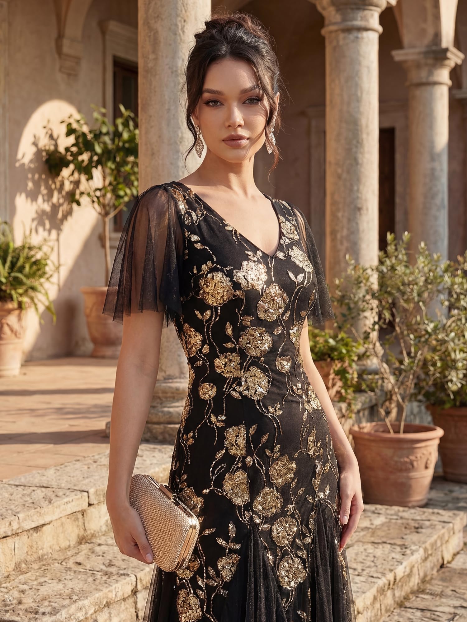 Ever-Pretty Ballkleider Damen Lang Pailletten Abendkleid Elegant für Hochzeit Silvester EE02665