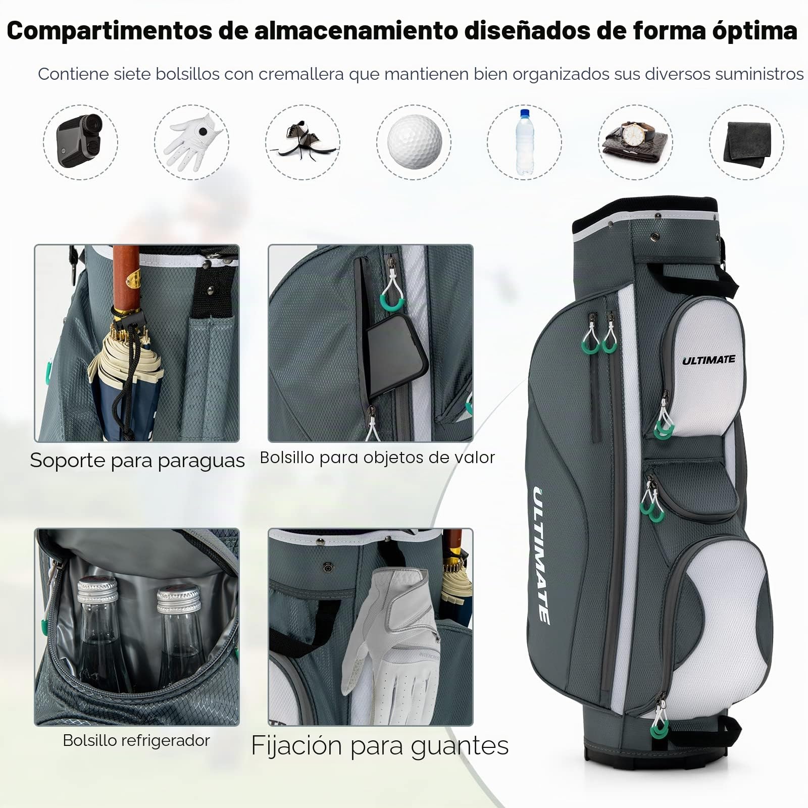 GOPLUS Bolsa de Golf Ligera con 14 divisores, 7 Bolsillos con Cremallera, Bolsa de Valor, Bolsa de Viaje, Correa para el Hombro, Gorro de Lluvia y Soporte para Paraguas, Bolsa para Palos de Golf