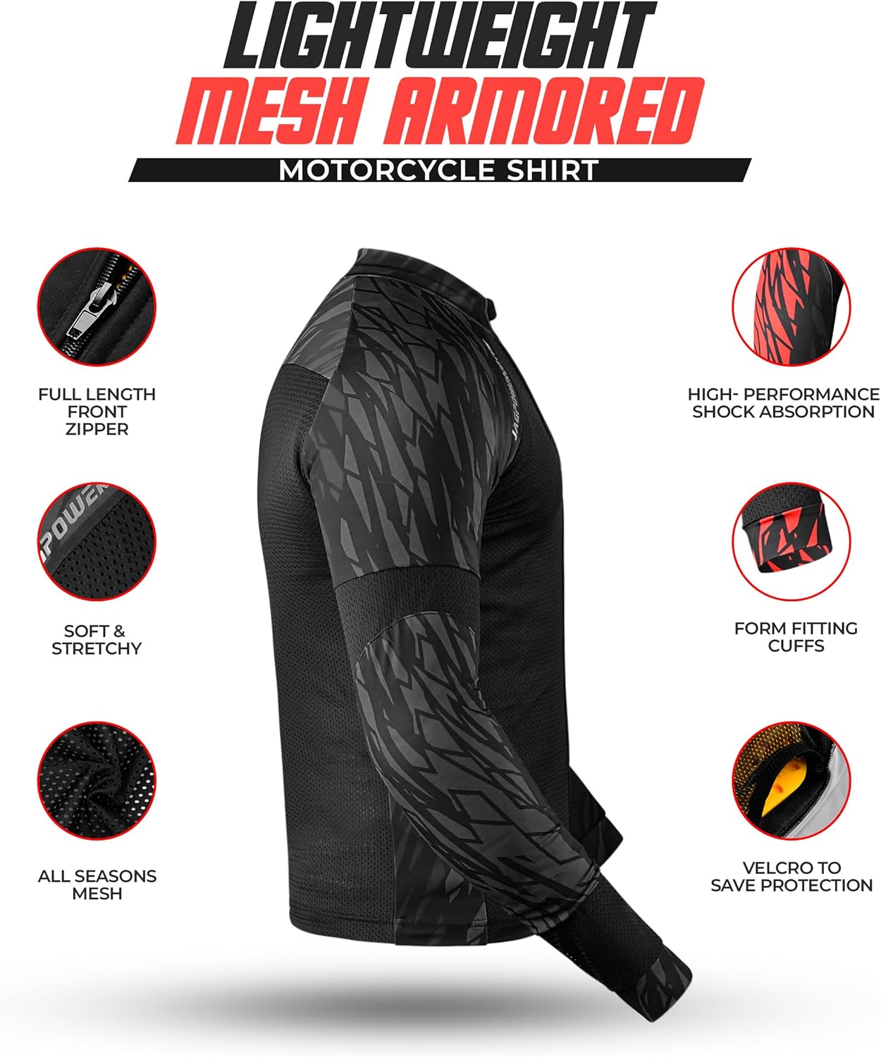 J.A.G. Motorcycle Mesh Shirt for Men with CE Certified Protective Padded Armors | All Season Motorcycle Riding Shirt - Image 3