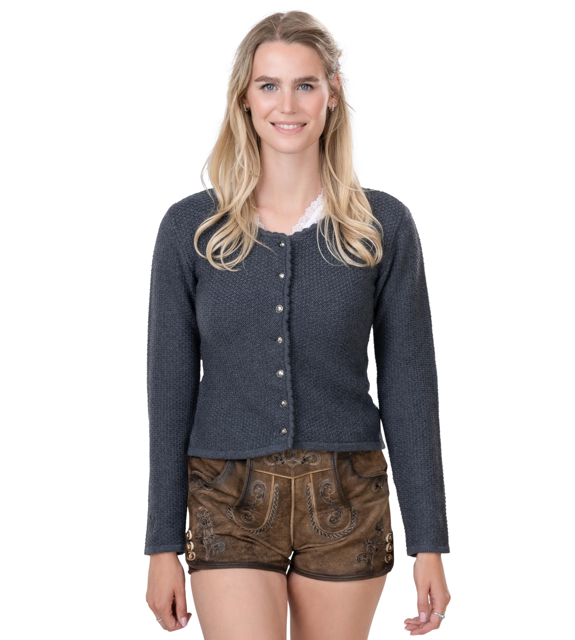 Trachten Strickjacke Damen– Elegante & taillierte Trachtenjacke aus hochwertiger & Leichter Stretch-Baumwolle | Dirndl-Jacke Lena