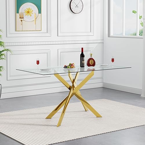 Miniatura 8 de Juego de mesa de comedor rectangular de vidrio para 4, moderno juego de mesa y sillas de cocina de vidrio templado, juego de mesa de comedor Mesa