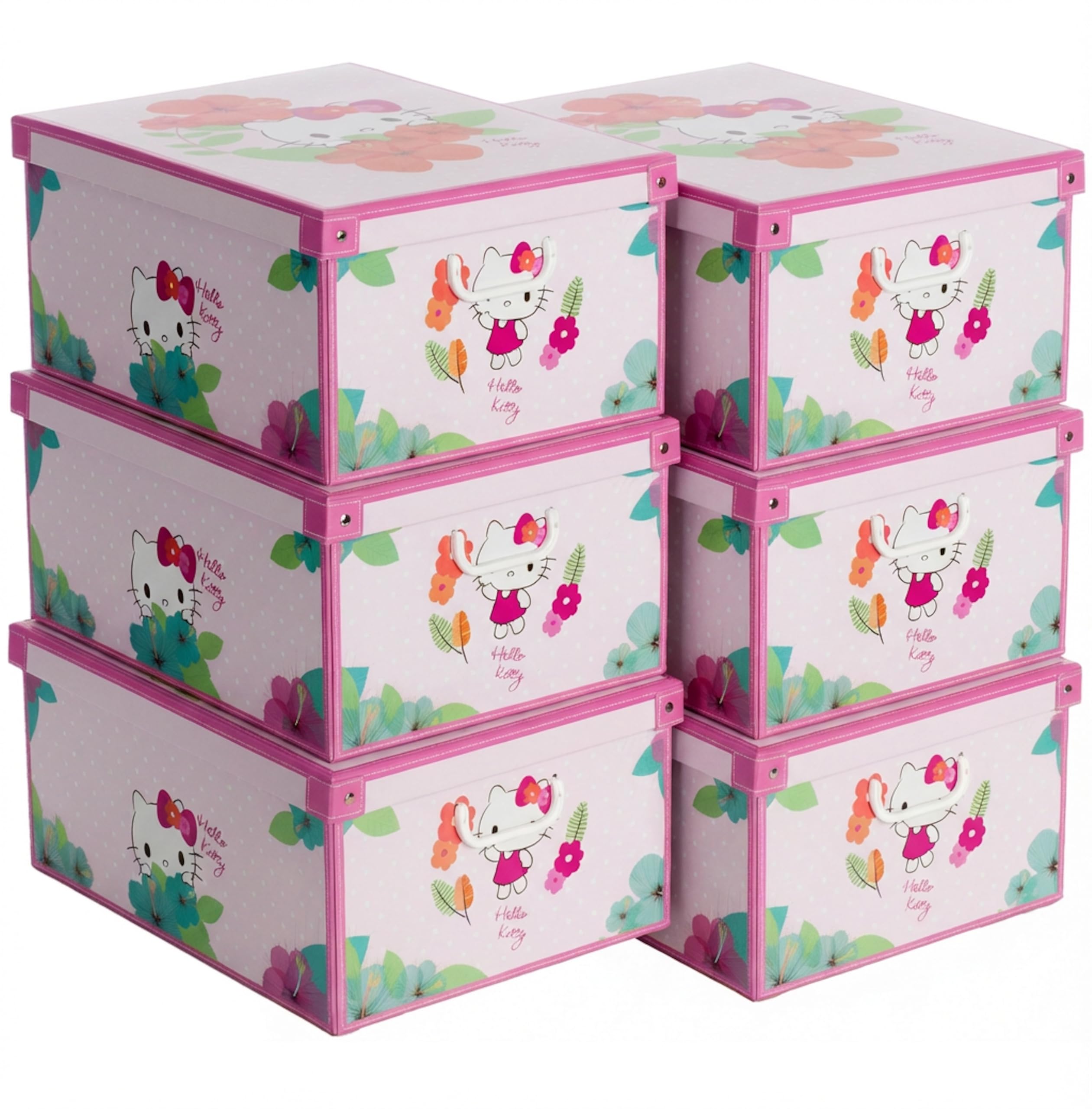 Lavatelli Set 6 Scatole Armadio Portaoggetti con Coperchio – Organizer Cambio Stagione in Cartone 39x50x24 cm Hello Kitty – Made in Italy, Resistenti, Facili da Montare, con Maniglie