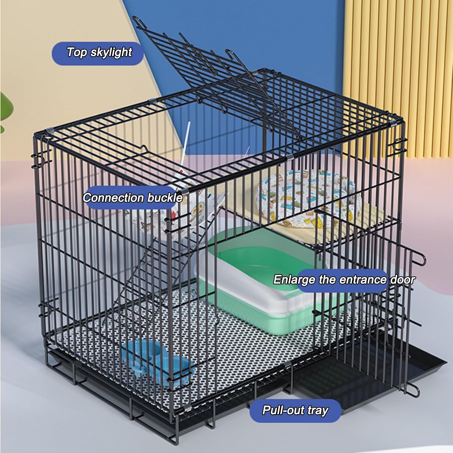 review Outdoor Cat House, Cats Indoor Outdoor Enclosure, Collapsible Indoor Outdoor Cat Cage, Multi-Feature Enclosed Cat Condo, DIY Cat Playpen Metal Kennel for 1-2 Cats, with Removing Tray(60 * 42 * 50cm)