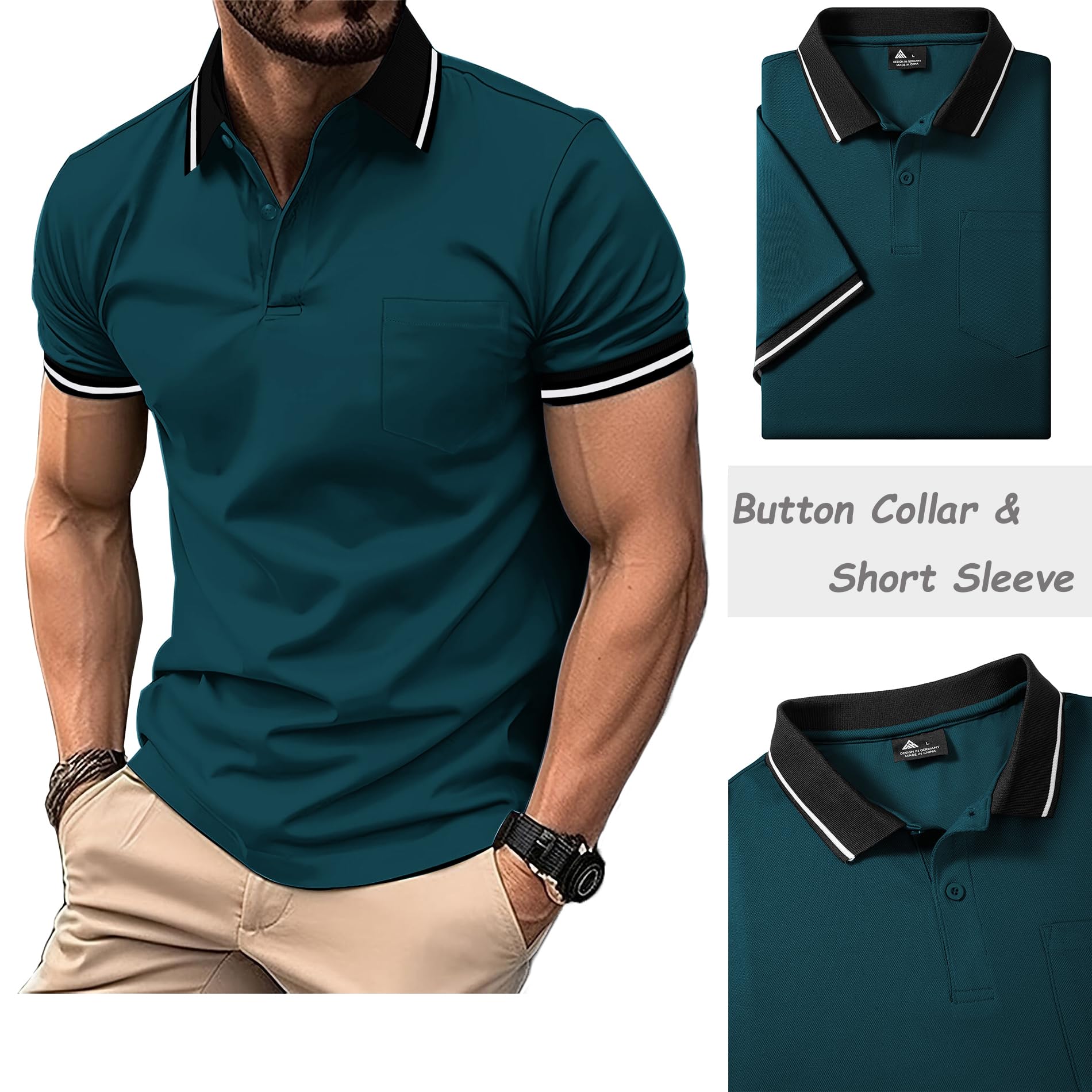 JACKETOWN Paquete de 5 polos de manga corta para hombre, ligeros, transpirables, para tenis, adultos, camisetas con cuello