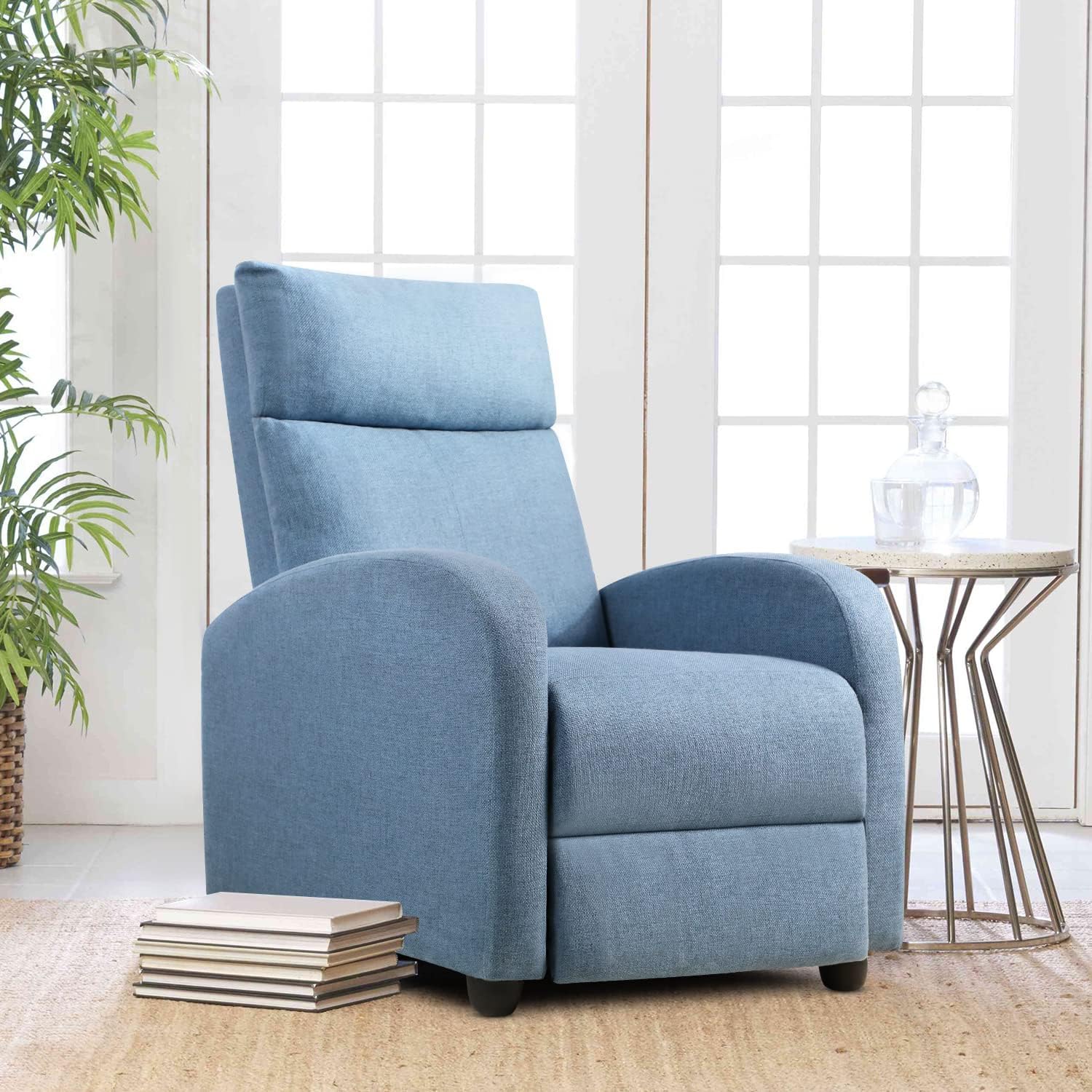 Flamaker Fabric Recliner Chair Massage Recliner Sofa Chair Adjustable Reclining Chairs Home Theater Single Modern Living Room Recliners with Thick Seat Cushion and Backrest (Blue)
