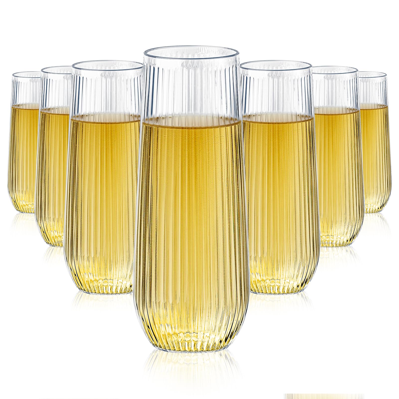 Photo 1 of Lueumxc 48 Pack Ribbed Plastic Champagne Flutes, 9 Oz Stemless Disposable Clear Plastic Toasting Glasses Shatterproof Recyclable and BPA-Free Perfect For Wedding