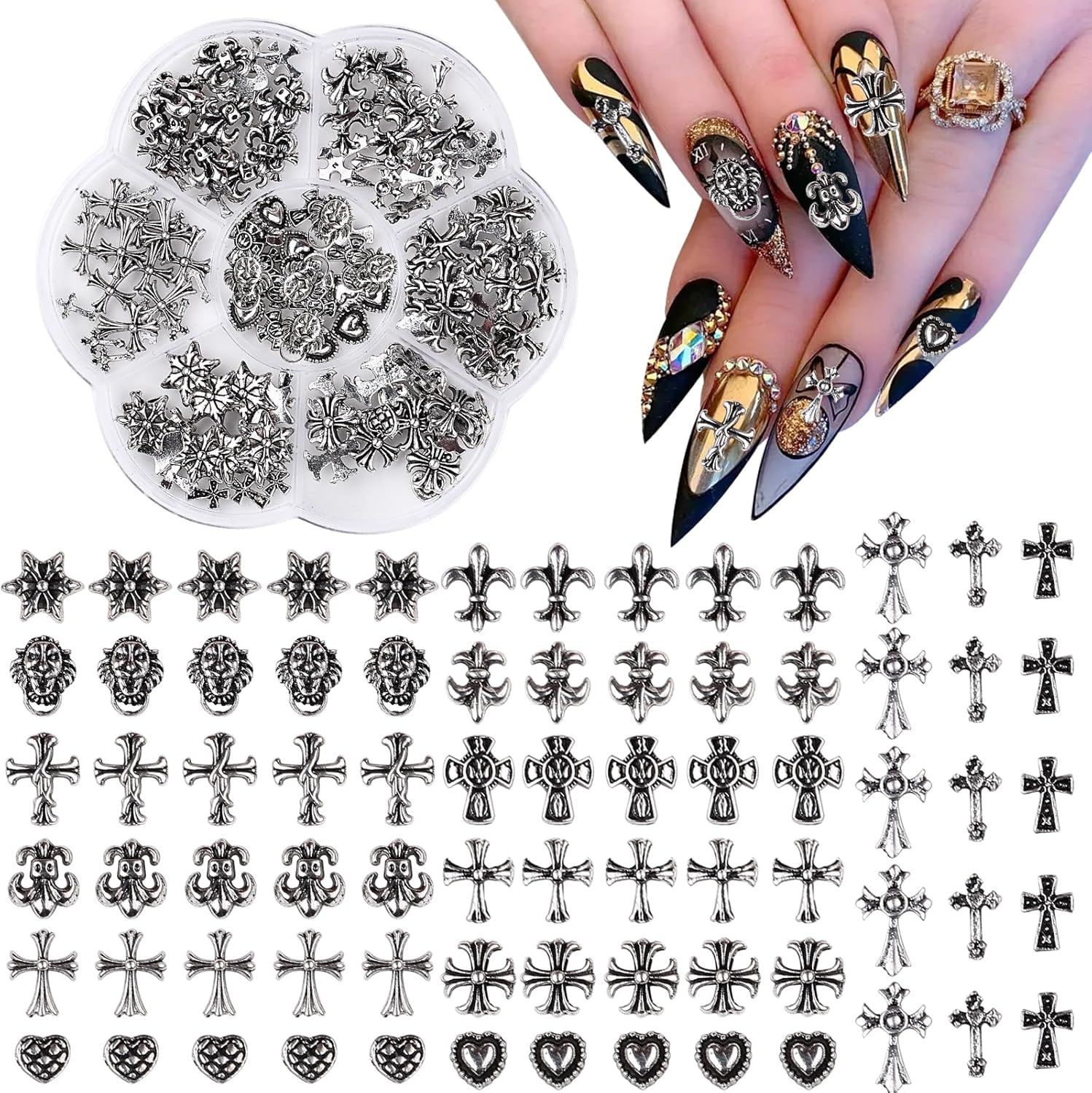 CLTJMM 75pcs Cross Nail Charms, 3D Nail Art Charms Flatback
