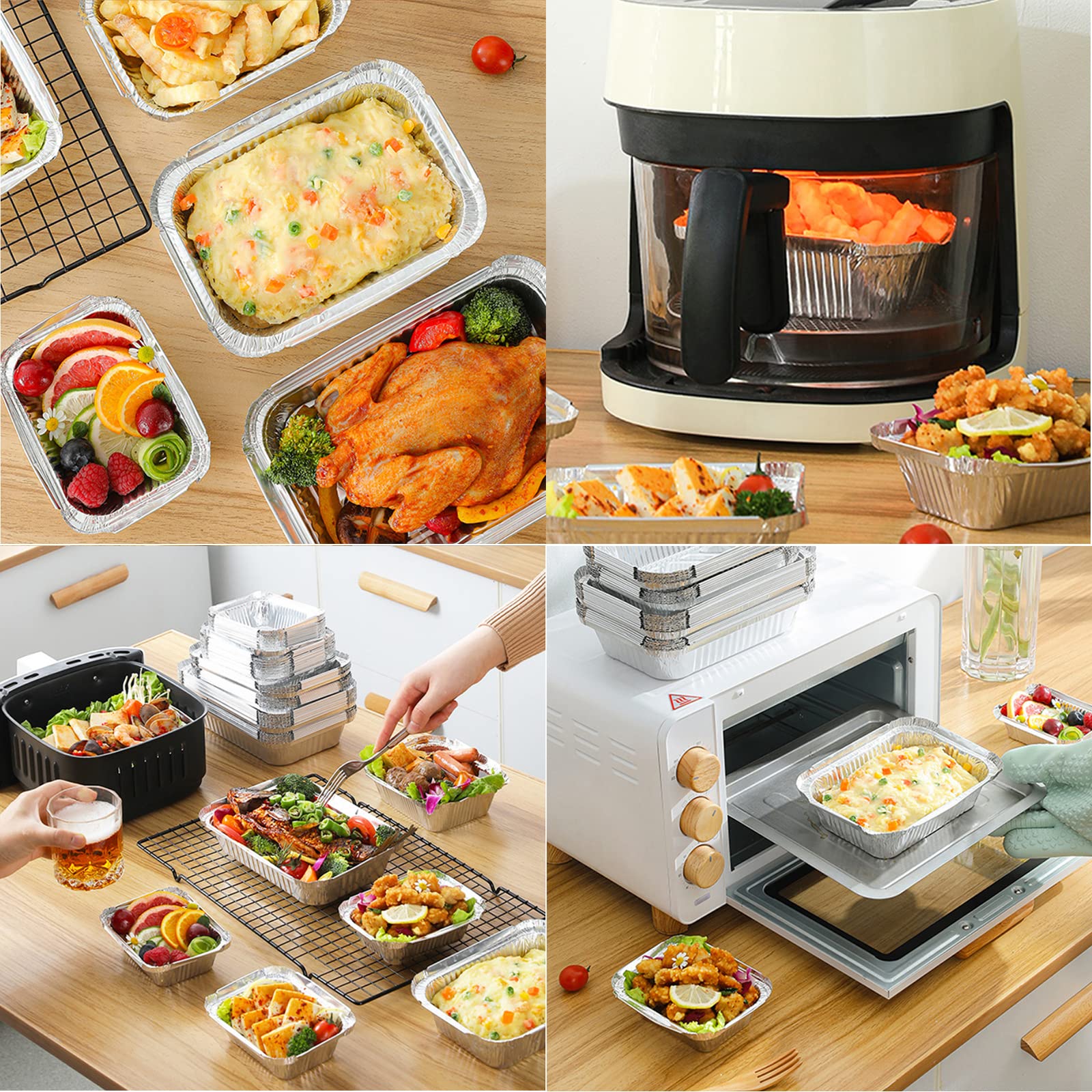 Barquette Aluminium 30 Pièces avec Couvercle 1750ml 700ml 410ml Réutilisables Jetable Barbecue Cuisiner Griller Cuire