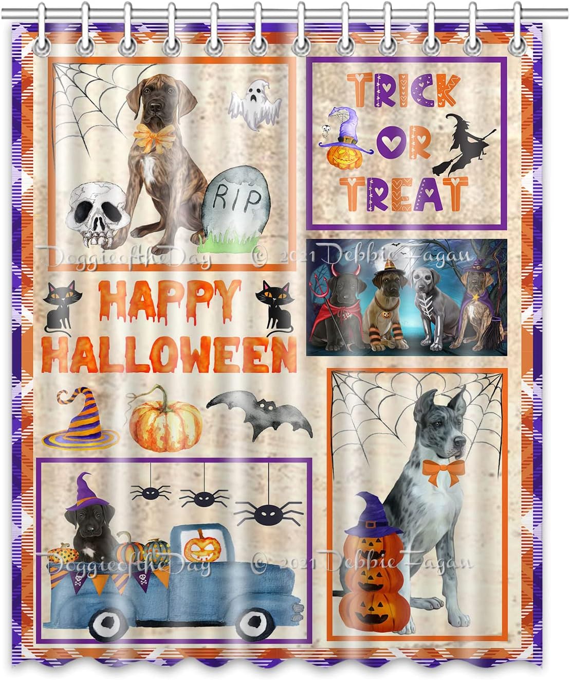 Happy Halloween Trick or Treat Great Dane Dogs Shower Curtain - Waterproof Polyester One-Side Printing Pet Bathtub Curtain Decor Curtain for Bathroom with Hooks, 36"x72"