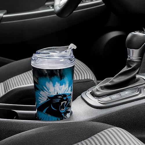 Miniatura 321 de Rico Industries NFL - Vaso de purpurina acrílica de 24 onzas con tapa con bisagras, vaso de doble pared con licencia oficial y popote Tie Dye