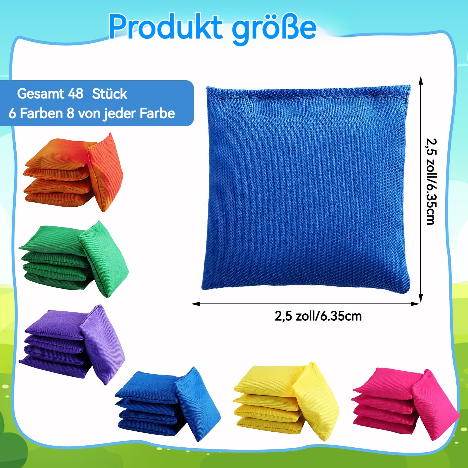 48 Stück Sandsäckchen, Cornhole Säckchen, Nylon Sitzsäcke, Werfen Spiel Für Kinder, Outdoor Spiele, Sitzsack-Wurfspiel, Spaß Party Spiel, Karnevalsspielzeug, 6,3 x 6,3 cm