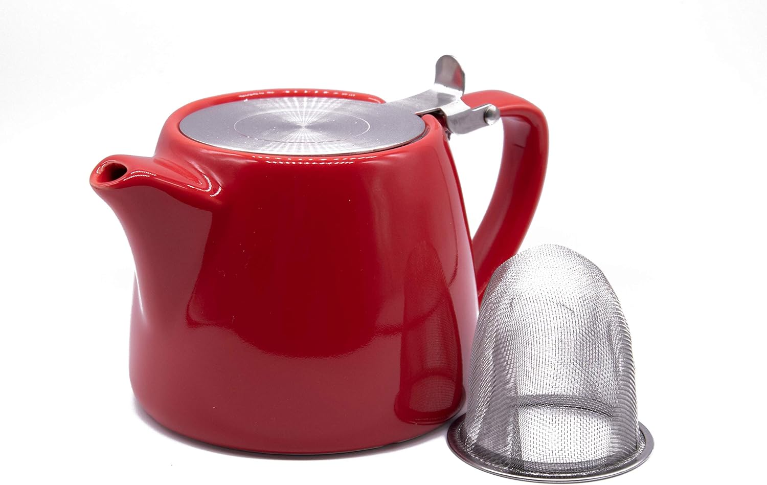 Stackable Red Porcelain Teapot with Stainless Steel Lid 17.5oz/500ml