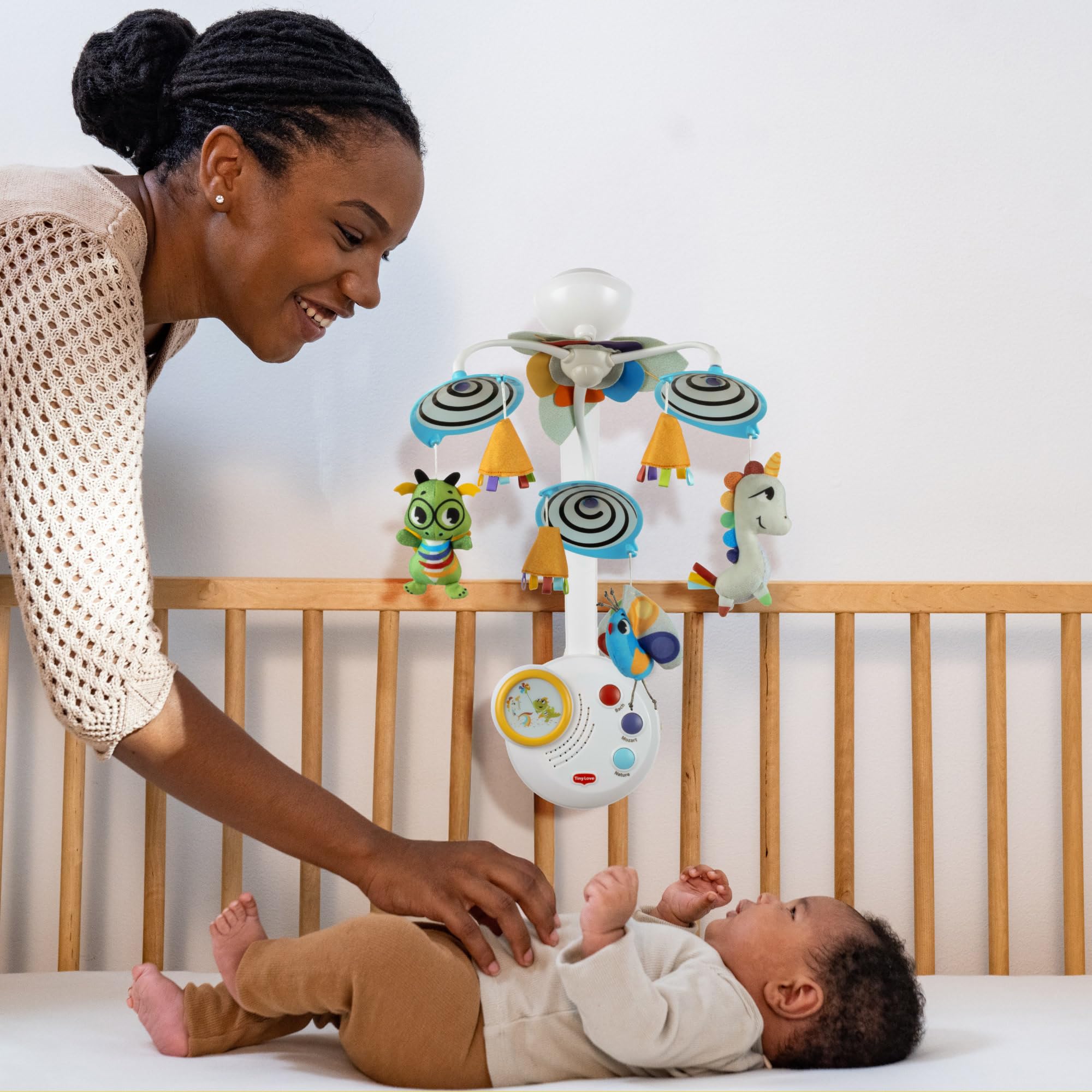 Tiny Love Classic Mobile, 2 in 1 Giostrina Culla Neonato, 0+ Mesi, Giostrina Neonato, Stimolazione visiva, Accompagna il Bambino Nella Crescita, 20 minuti di Musica Ininterrotti, Born To Party