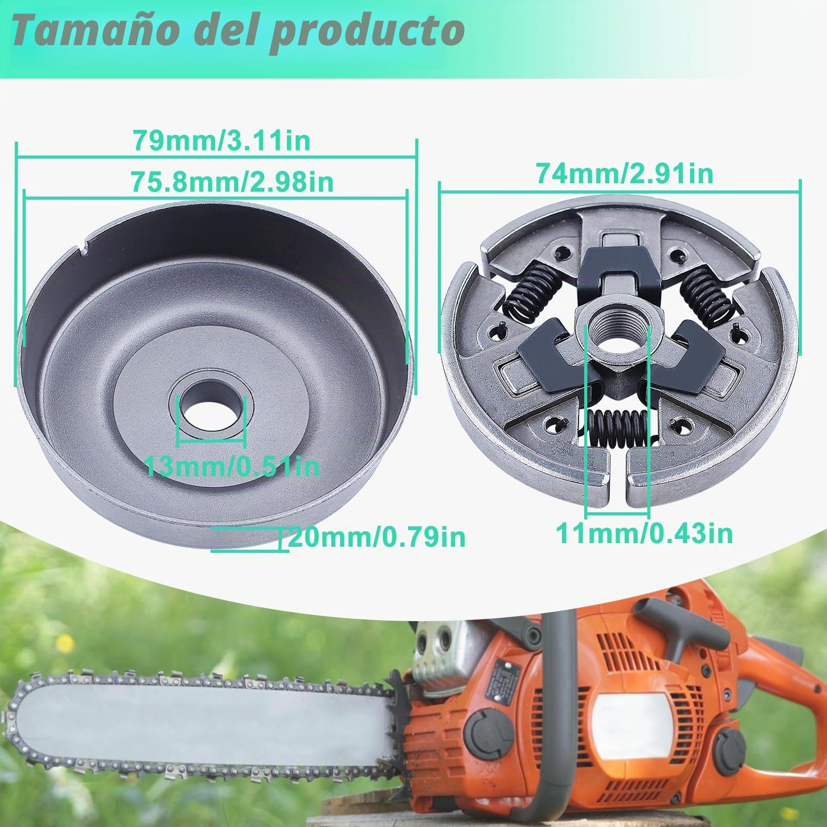 Rueda Dentada y 7-Dientes Tambor de Embrague para Stihl MS310 MS390 029 039 Motosierra, ADEFOL Piñón 3/8" + Conjunto de Embrague + Cojinete + Engranaje Helicoidal + Arandela + E-Clip + Bujía
