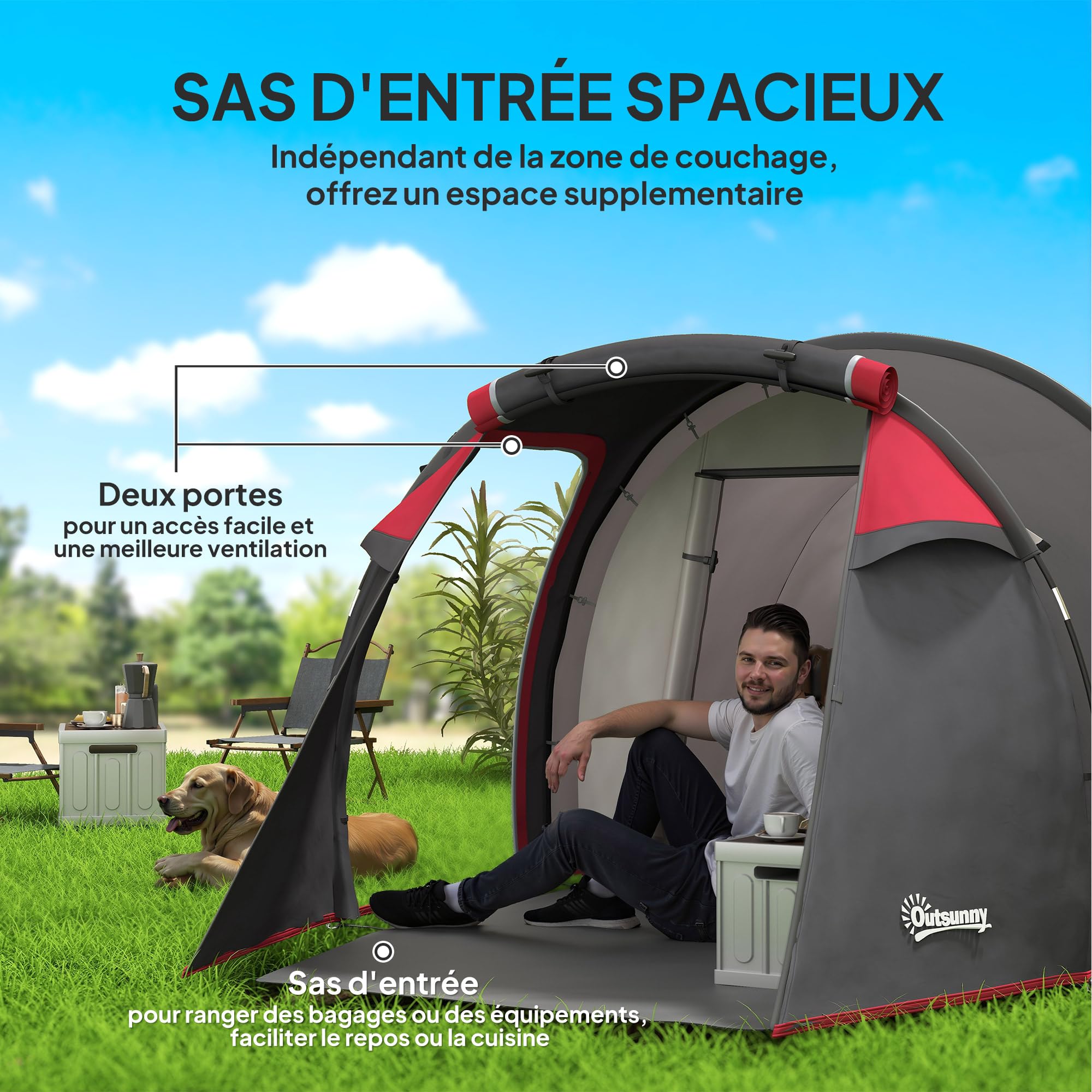 Outsunny Familie Camping Tent 5-6 Personen Waterdicht Lichtgewicht Geventileerd met Draagtas, Dim. 550L x 300B x 198H cm Outsunny Familie Camping Tent 5-6 Personen Waterdicht Lichtgewicht Geventileerd met Draagtas, Dim. 550L x 300B x 198H cm