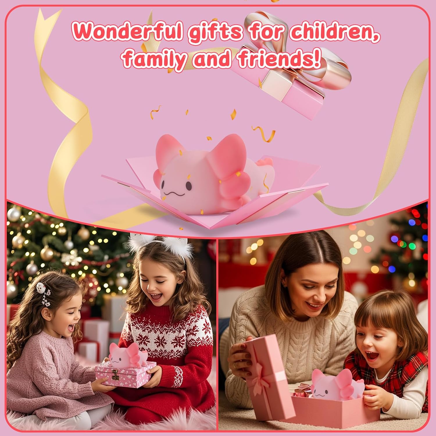 ZKLiLi Axolotl Kids Night Light,Squishy Cute Lamp Dimmable Childrens Night Light Gifts for Baby with Timer & 16 Colors,Rechargeable Bedroom Smart LED Bedside Lamps Toddler Night Light