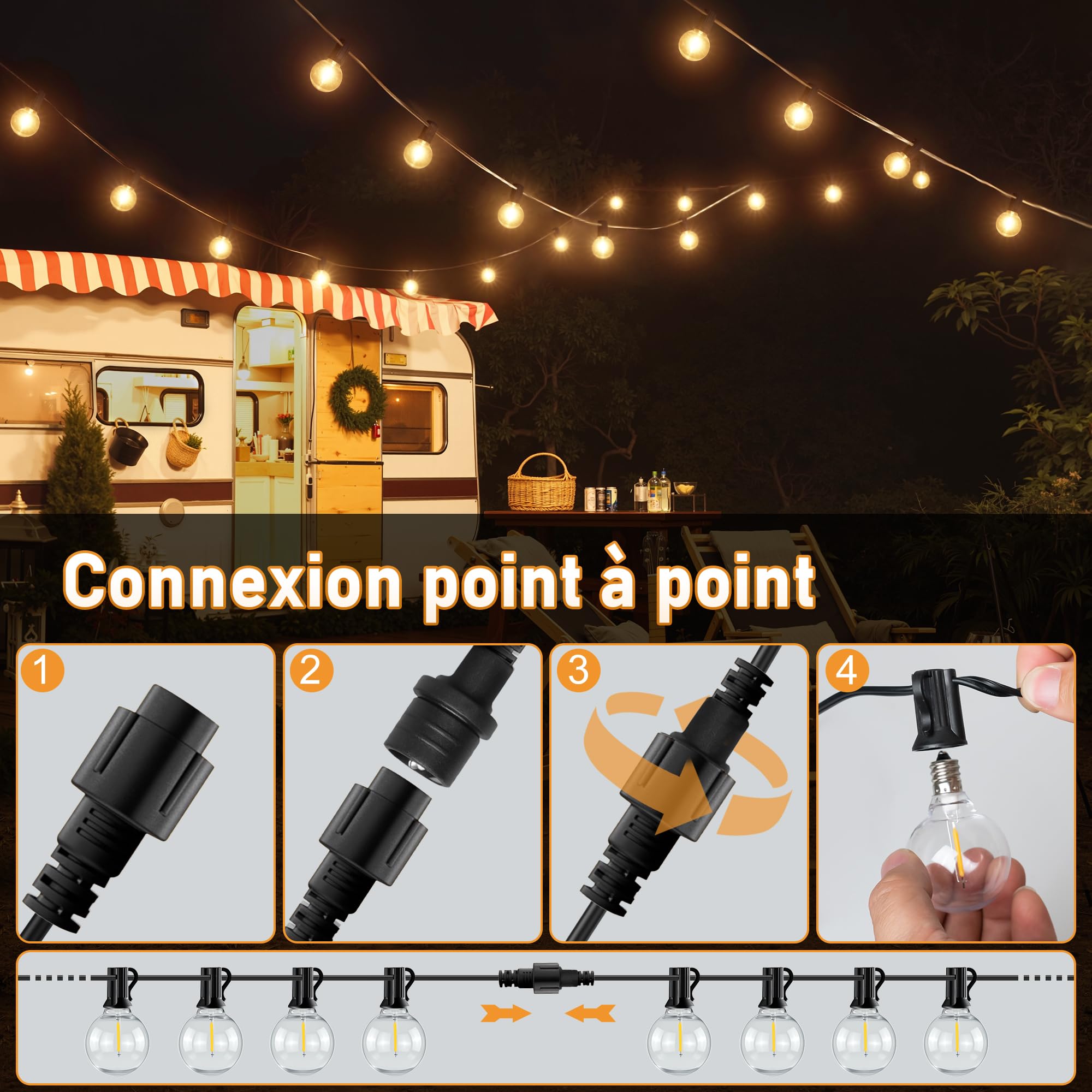 HeiPard Guirlande Lumineuse Exterieure Intérieur 20m - 30+2 G40 Ampoules LED IP45 Télécommande | Pour Éclairage Terrasse Guinguette Chambre Enfant | 3 Modes 4 Luminosités Mémoire