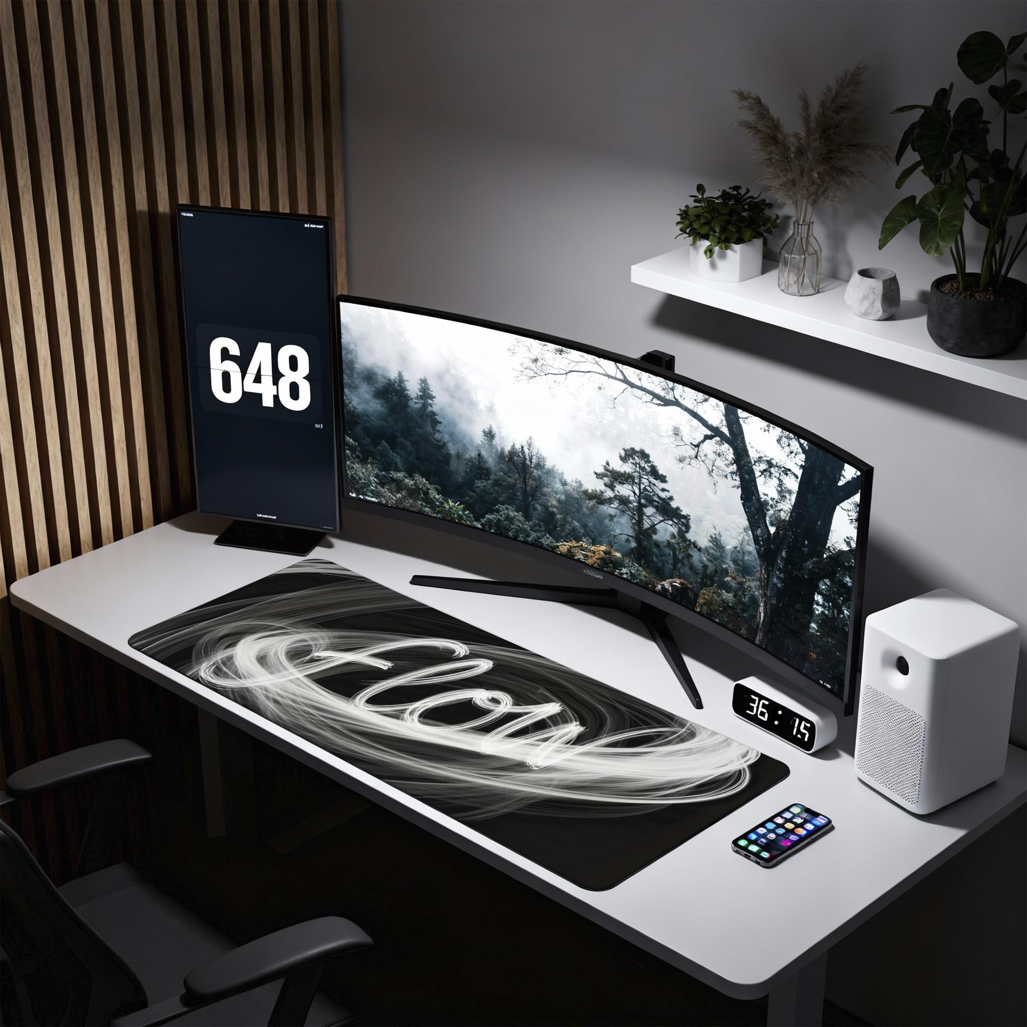 SoulAbiti Flow Gaming Mouse Pad, 36 x 16 Inch XXXL Extended Desk Mat for Keyboard & Mouse, Black White Productivity Deskpad, Non-Slip Rubber Base, Stitched Edges 4