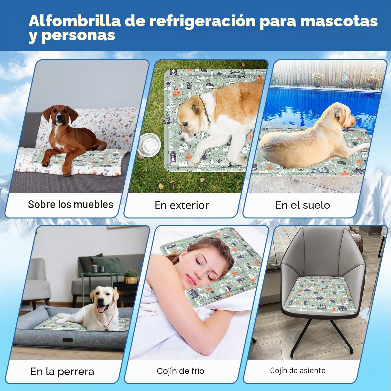 Ninonly Manta Refrescante para Perros 50x65cm Alfombrilla Refrigerante para Perros y Gatos Tapete de Enfriamiento en Gel No Tóxico Auto-Enfriable Impermeable para Cama, Coche Diseño de Animales