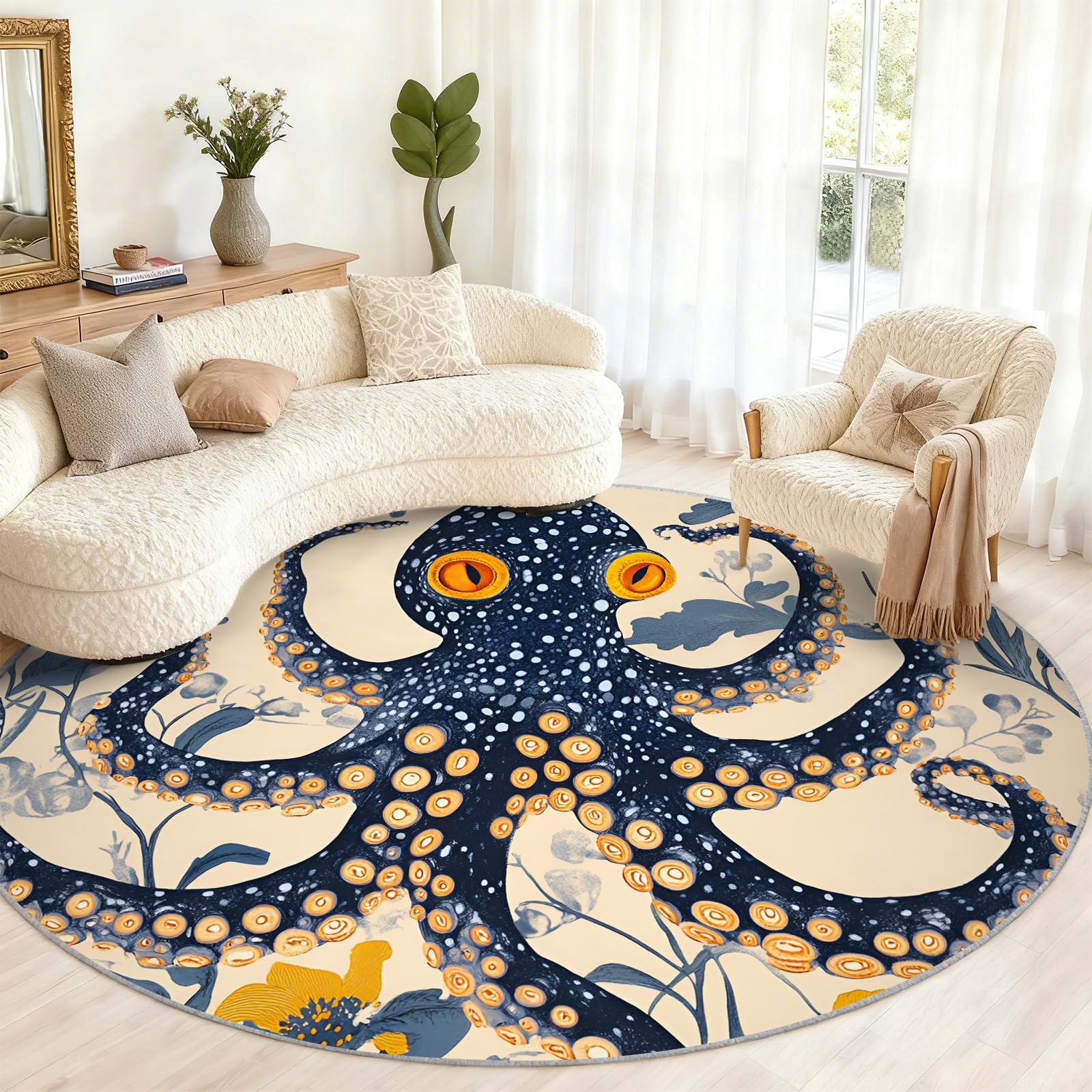 Tapis rond antidérapant 180 cm Octopus pour éviter les chutes au salon