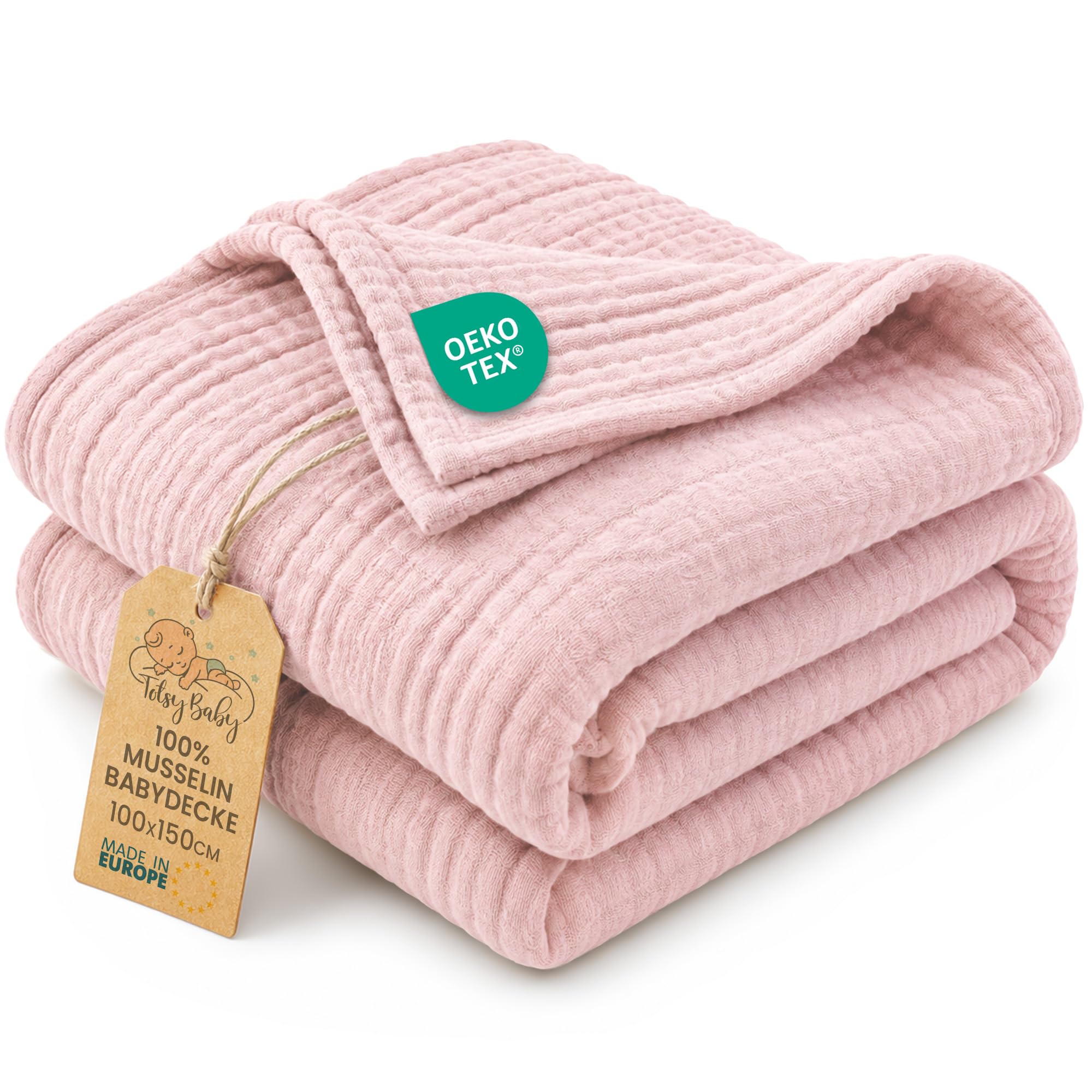 Manta muselina bebé algodón 100 x 150 cm - Plaid gasa suave muslin cobija niño delgada arrullo sábana muselinas mantita ligera recién nacido tejido transpirable para niños Oeko-Tex Rosa empolvado
