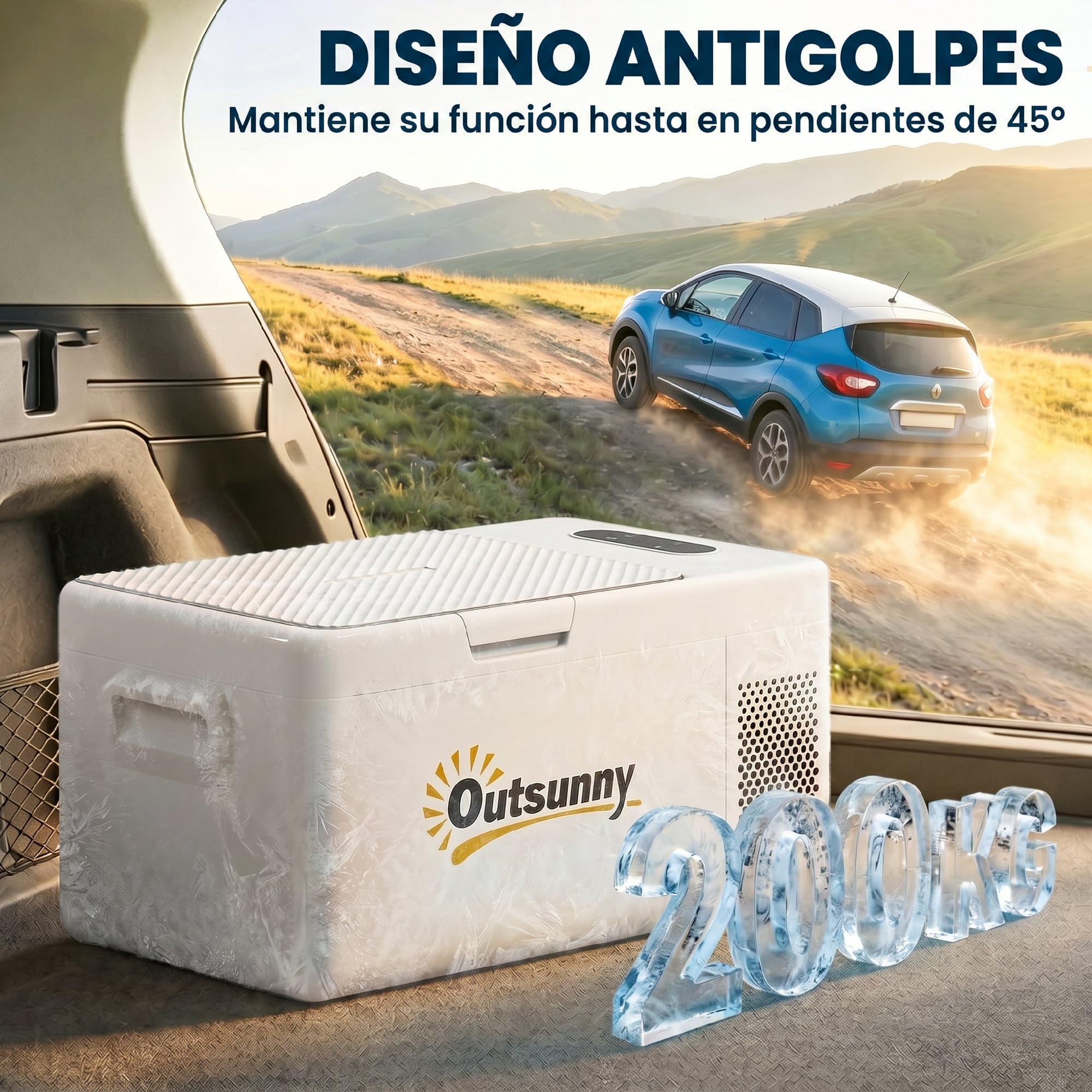 Outsunny Nevera Portátil Eléctrica 16,8L Refrigerador de Coche 12/24/220V con Compresor Luz LED Pantalla Digital Modos ECO y MAX de -20℃ a +20 ℃ Puerto USB para Hogar Camping Viajes Automóvil