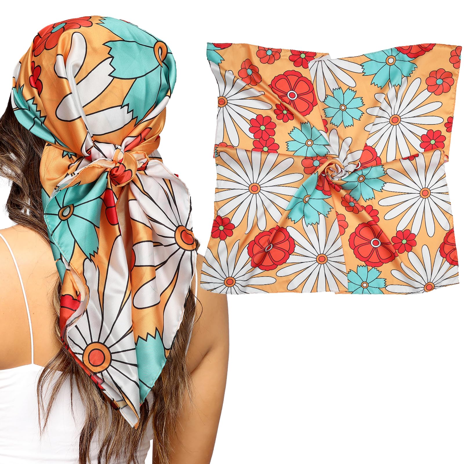 35" Hippie flower satin hair scarf