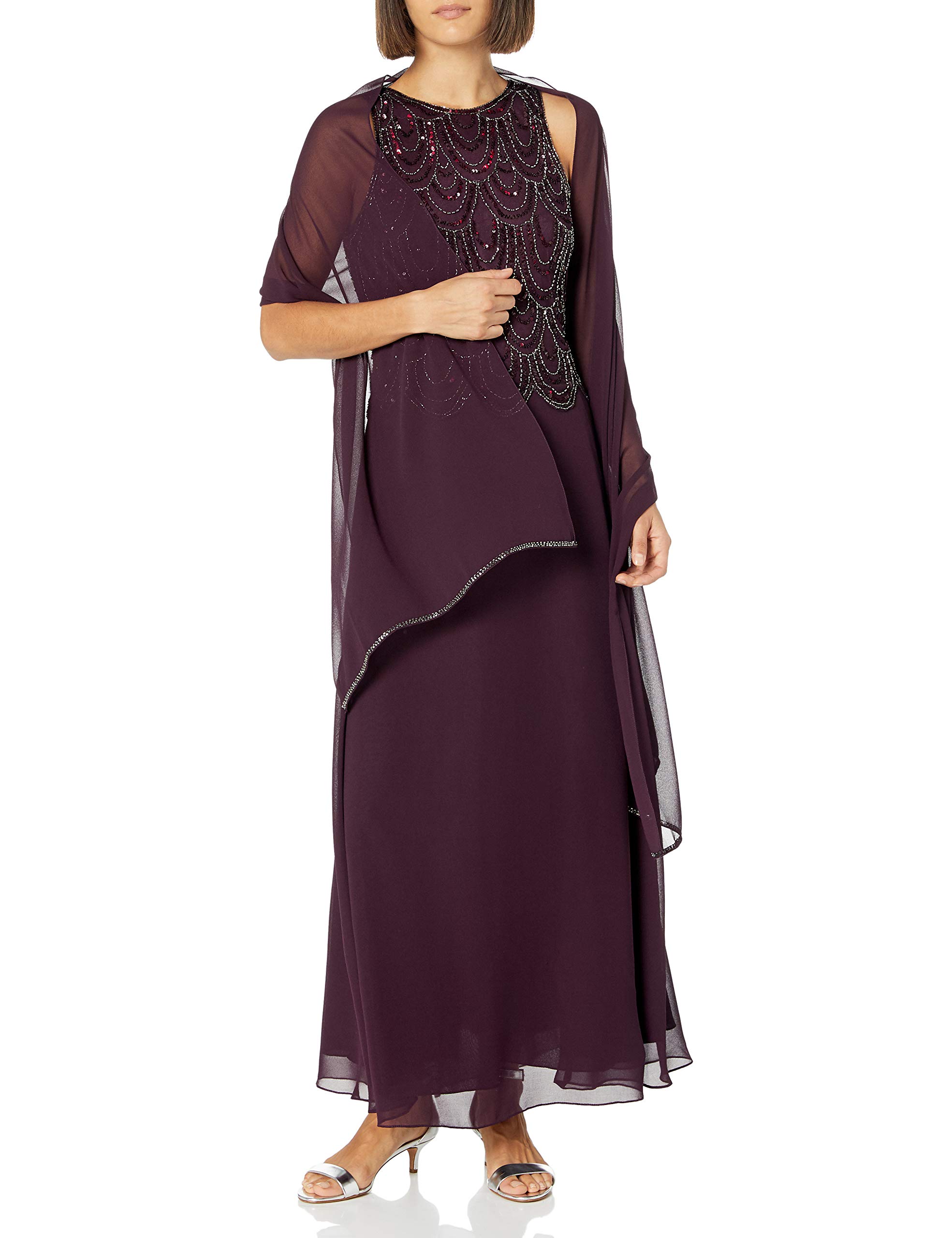 Photo 1 of J Kara Women's Sleeveless Beaded Pop Over Dress with Scarf 4 Burgundy size 22W