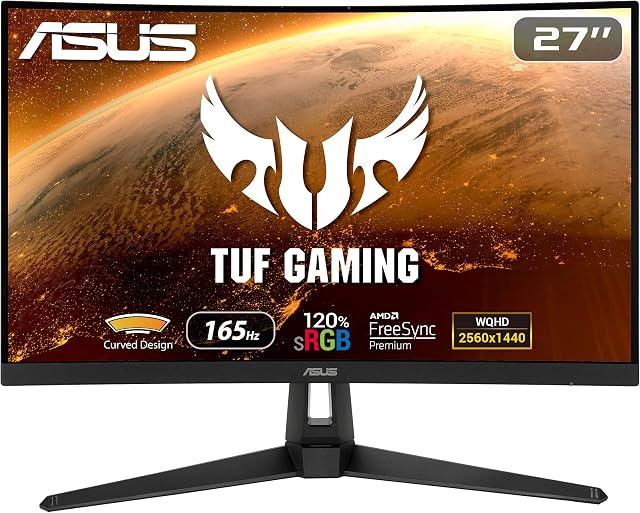 ASUS TUF Gaming VG27WQ1B Curved Gaming Monitor â 27 Inch WQHD (2560x1440), 165Hz(Above 144Hz), Extreme Low Motion Blur , Adaptive-sync, FreeSync Premium, 1ms (MPRT), HDR10