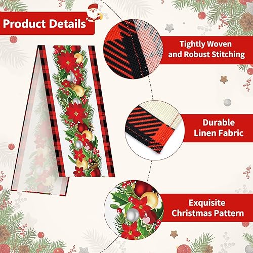 Miniatura 2 de Camino de mesa navideño de 72 x 13 pulgadas, flores de Navidad y adornos de bolas, cubierta de mesa para fiestas temáticas de Navidad, decoración de