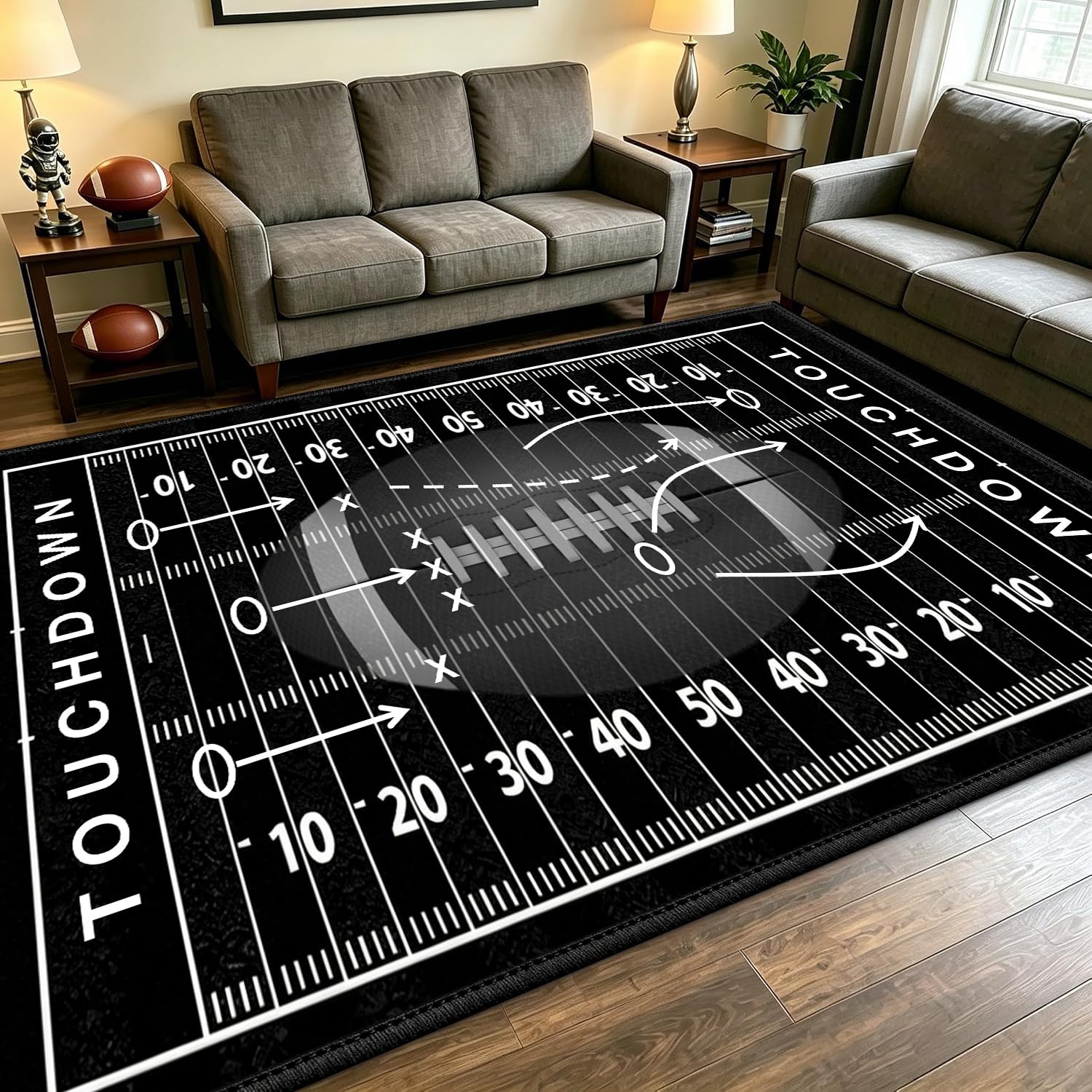 Football Rug for Bedroom 3'x5', Washable Non-Slip Low-Pile Football Field Rugs, Ultra-Soft Sports Carpet for Entryway Rug, Bedroom Bedside, Boys Game Room Mat Area Rug Man Cave Carpet Mat Decor