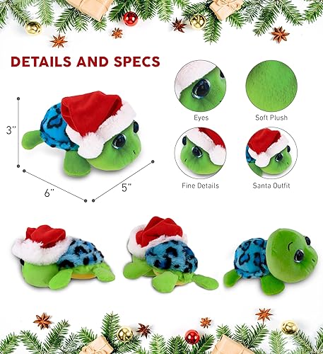 Miniatura 3 de DolliBu Santa Big Eye - Juguete de peluche de tortuga marina de concha azul de ojo grande, súper suave, disfraz de animal con traje de Papá Noel