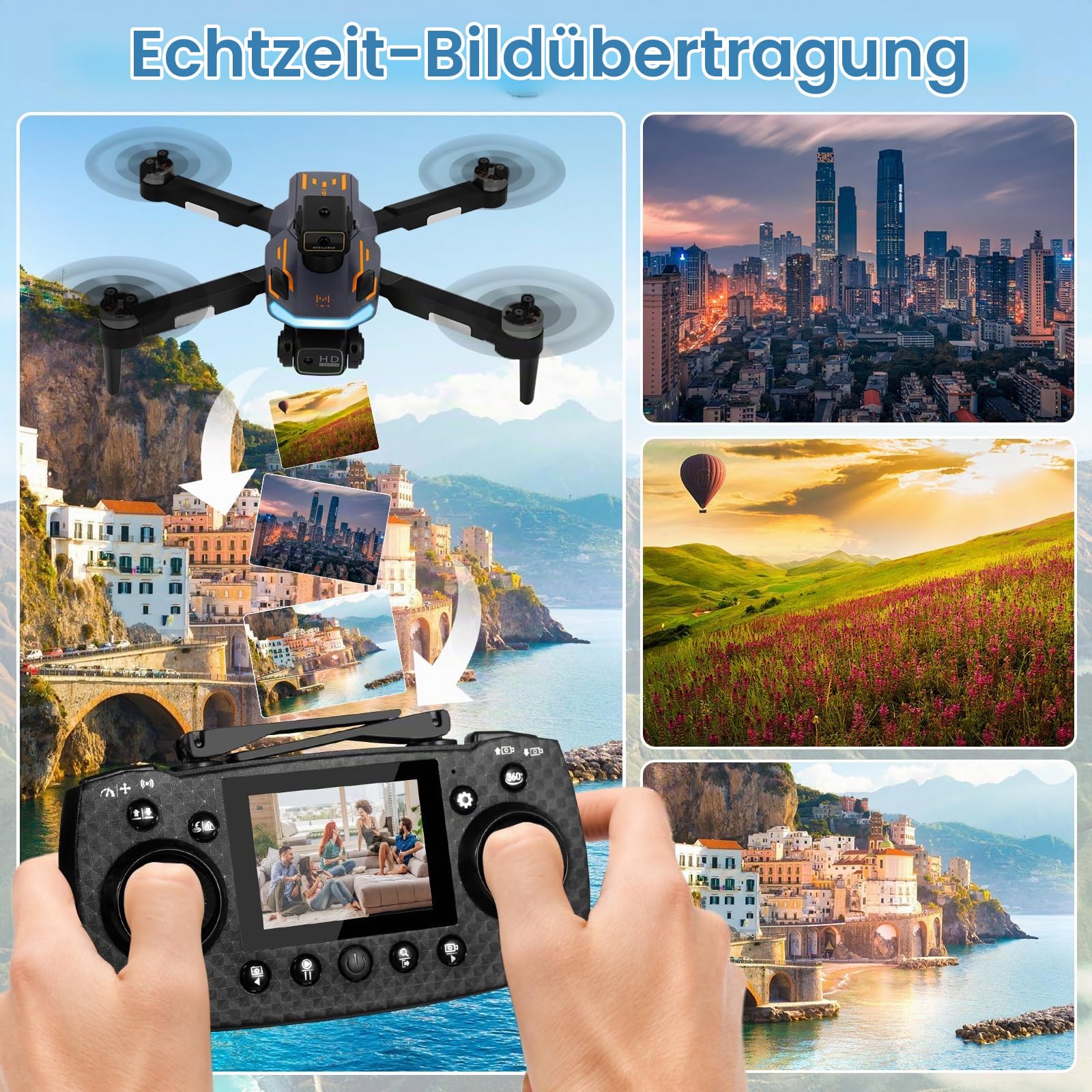 Drohne mit Kamara für 2.4 inch Screen, Drohne mit Kamera 1080P HD für Kinder, WiFi FPV Drone für Anfänger, RC Quadcopter mit 2 Akku, Schwerkraft Sensor, 3D Flip Mode, Ein-Tasten-Start/Landung