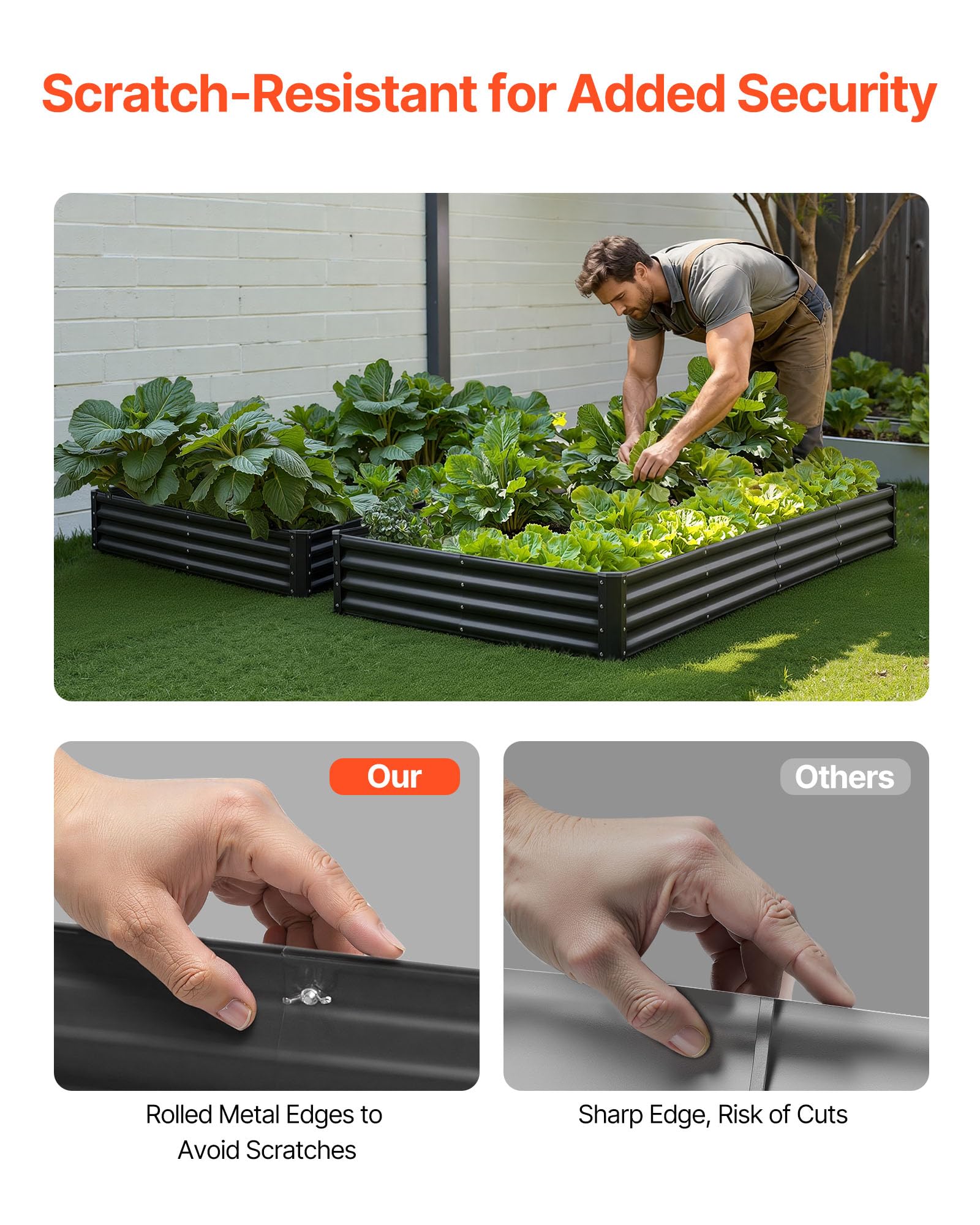 VEVOR Cama Elevada de Jardín 240 x 120 x 29 cm Rectangular, Jardinería Elevada de Metal con Base Abierta para Cultivo de Flores Plantas Hierbas Huerto con Accesorios para Jardín Terraza Patio Balcón