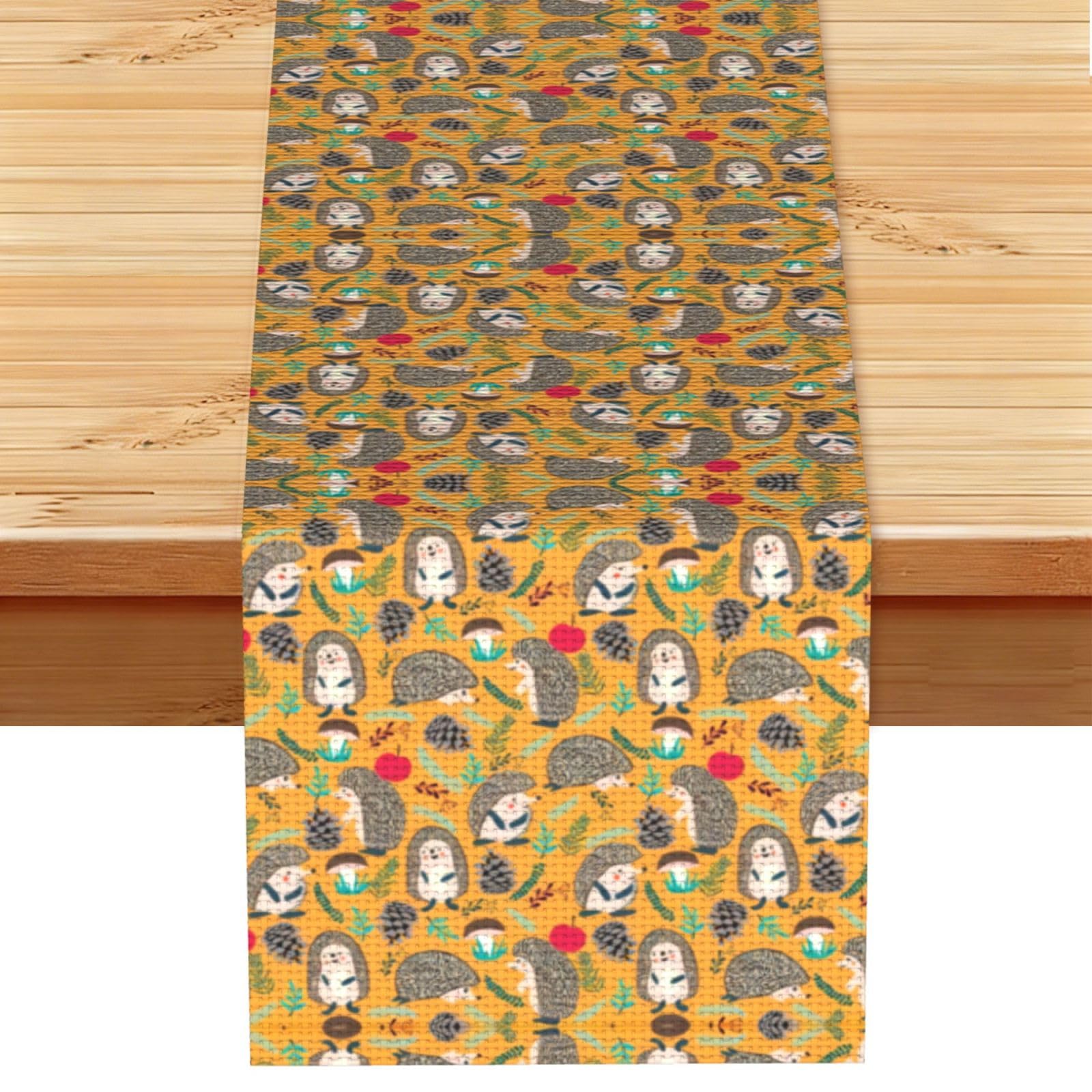 Hedgehog Linen Feel Table Runner Wedding Party Home Decoration