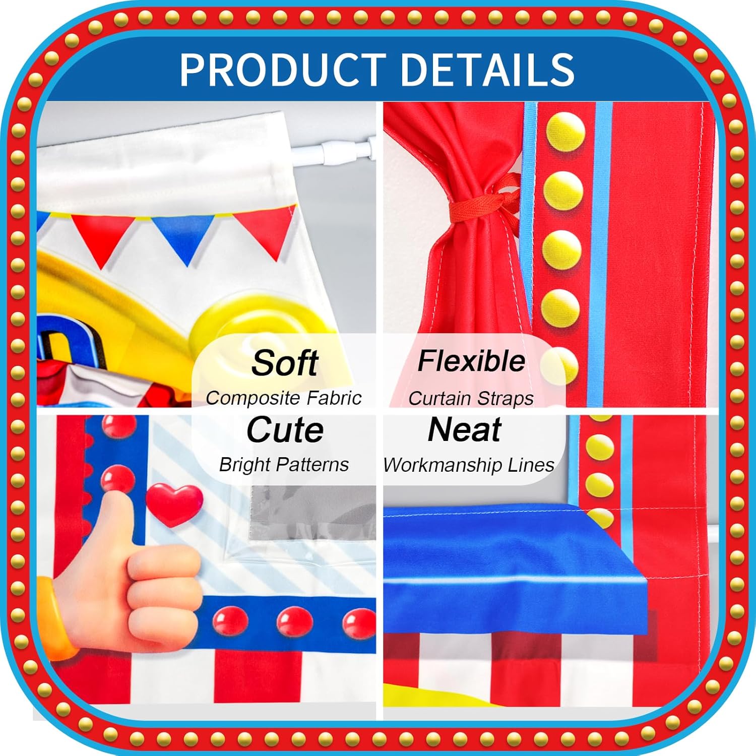 Doorway Puppet Show Theater Curtain, 67"×31" Foldable Hanging Puppet Stage Curtain with 2 Adjustable Rods, Ideal for Pretend Play, Hand Puppets, Christmas Home Game